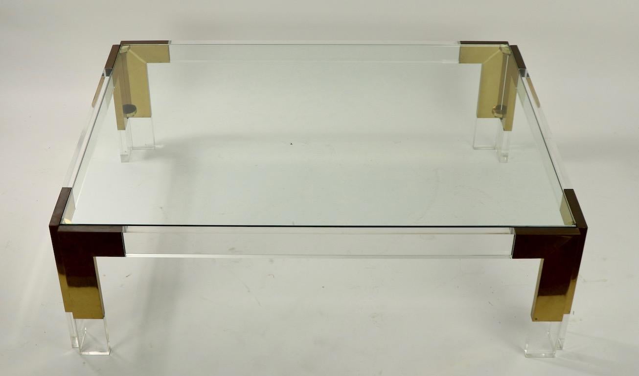 Brass Lucite and Glass Coffee Table after Charles Hollis Jones 7