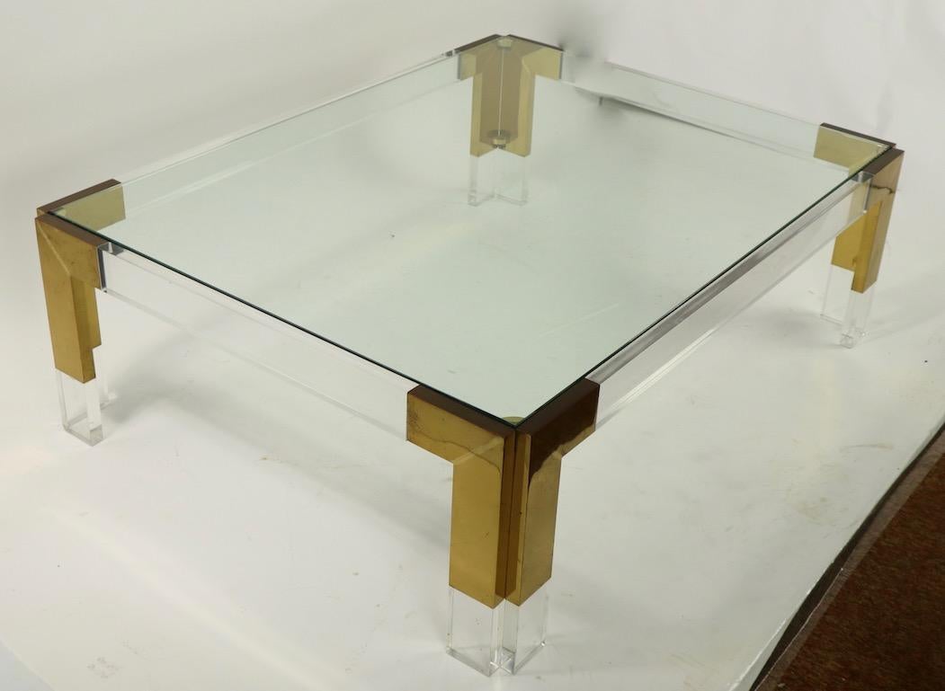 Brass Lucite and Glass Coffee Table after Charles Hollis Jones 8
