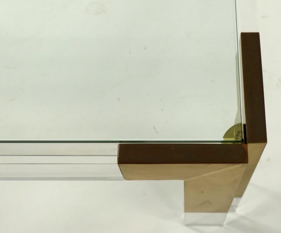 American Brass Lucite and Glass Coffee Table after Charles Hollis Jones