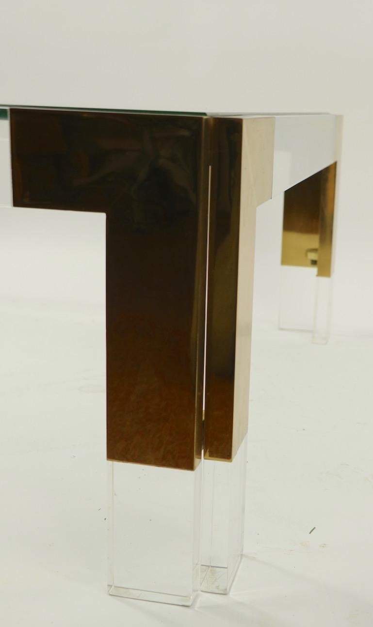 20th Century Brass Lucite and Glass Coffee Table after Charles Hollis Jones