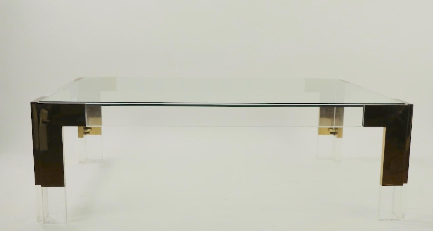 Brass Lucite and Glass Coffee Table after Charles Hollis Jones 2