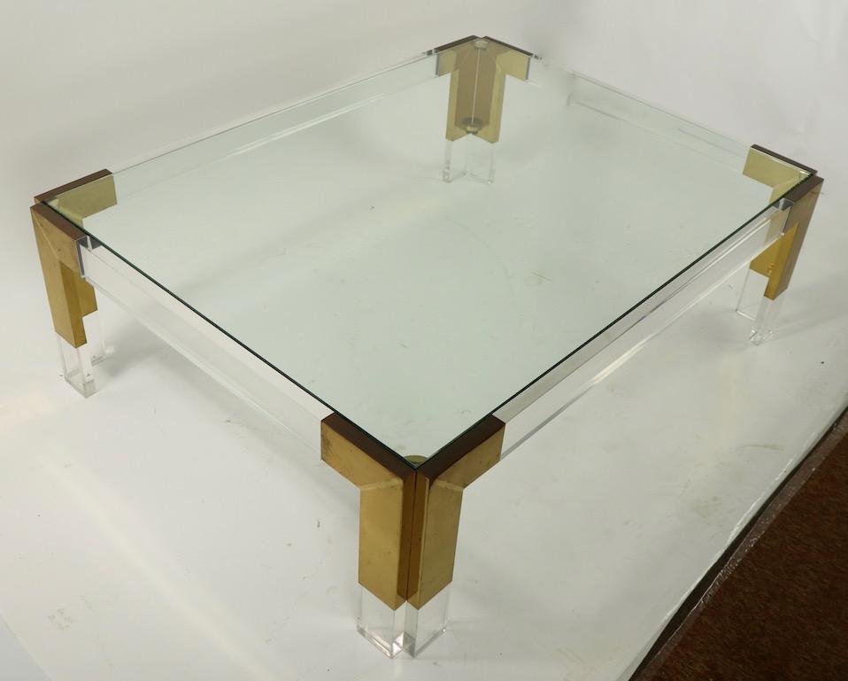 Brass Lucite and Glass Coffee Table after Charles Hollis Jones 3