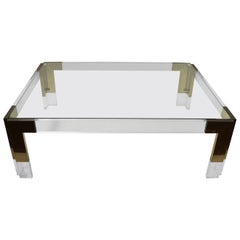 Brass Lucite and Glass Coffee Table after Charles Hollis Jones