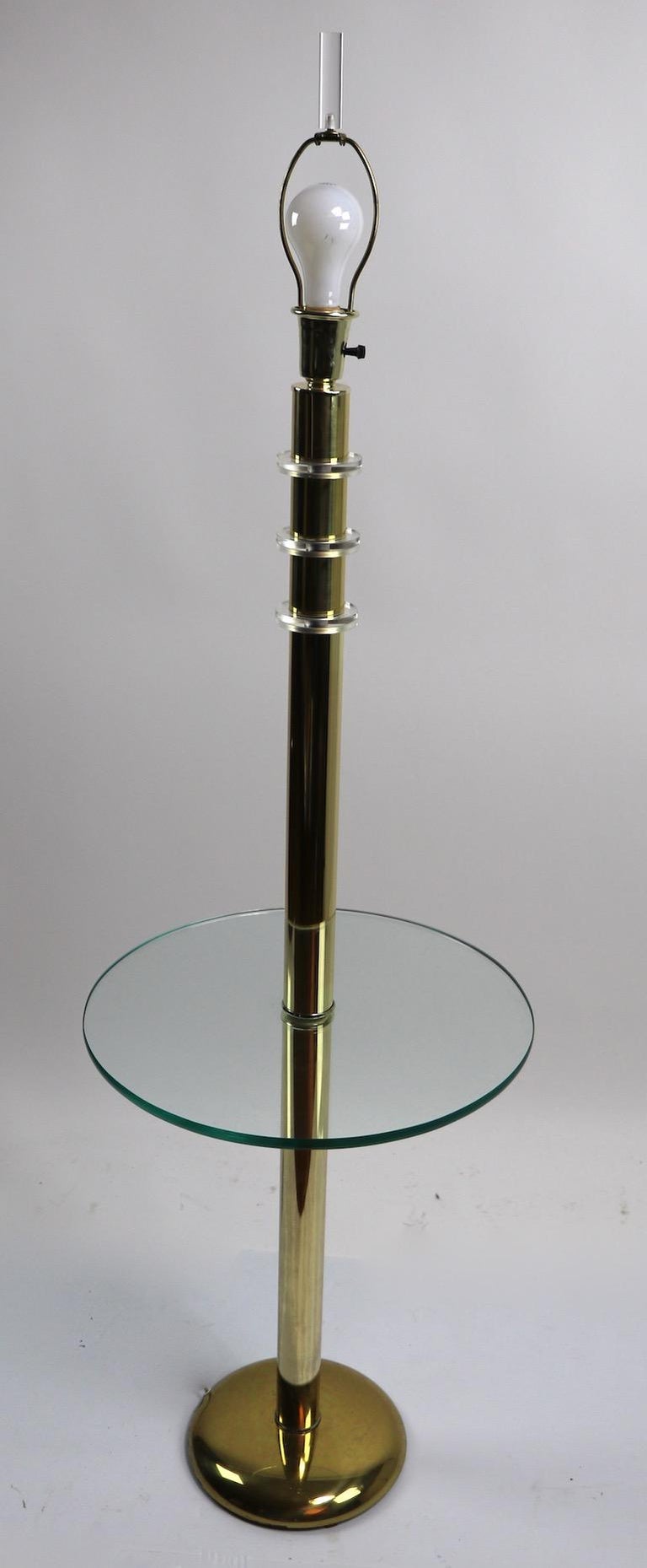 Brass Lucite and Glass Floor Table Lamp by the Clover Lamp Company at