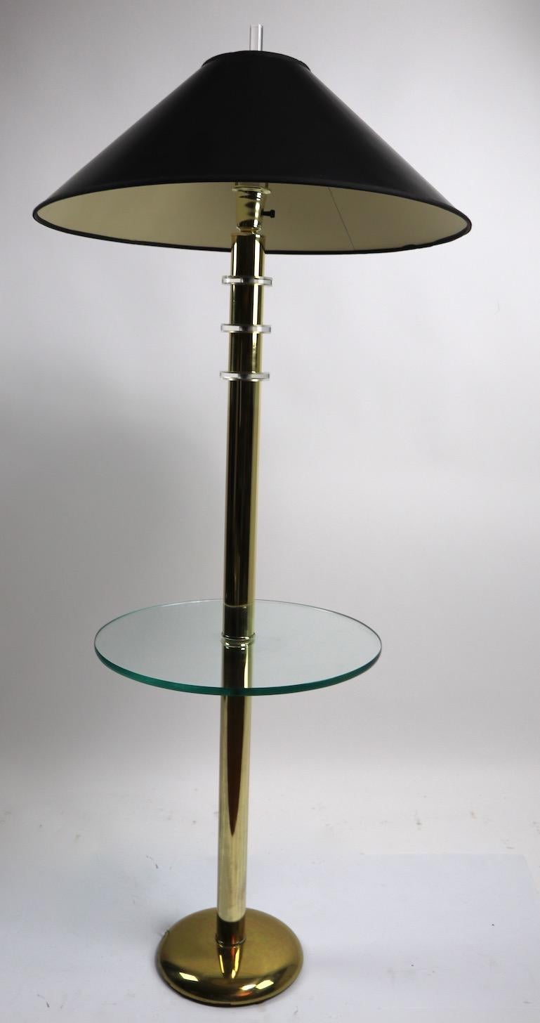 American Brass Lucite and Glass Floor Table Lamp by the Clover Lamp Company