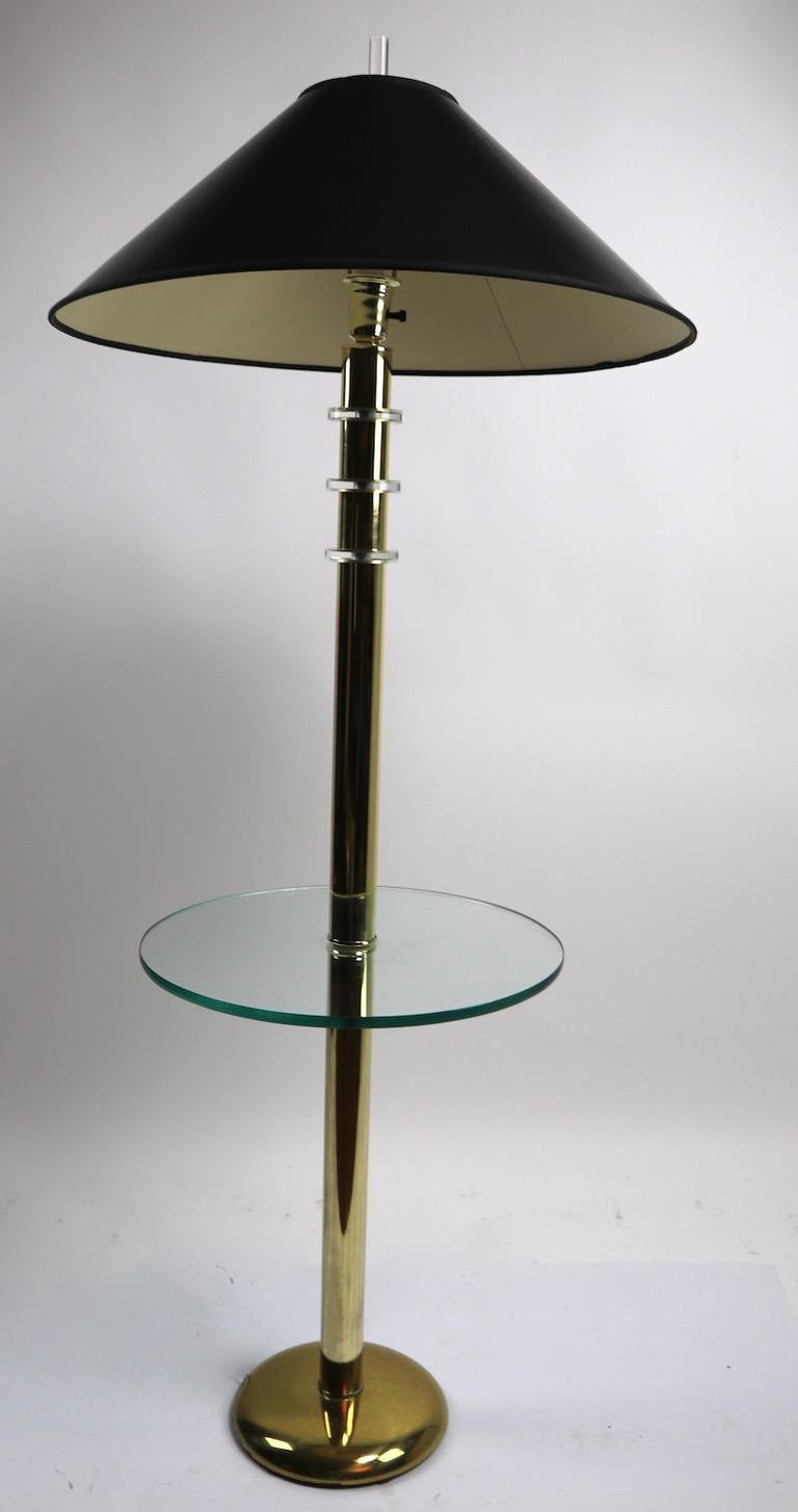 Brass Lucite and Glass Floor Table Lamp by the Clover Lamp Company at