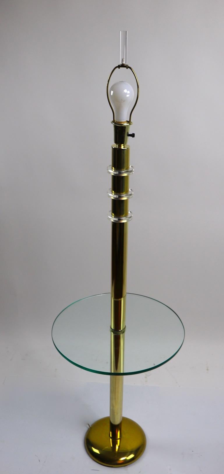 Brass Lucite and Glass Floor Table Lamp by the Clover Lamp Company In Good Condition In New York, NY