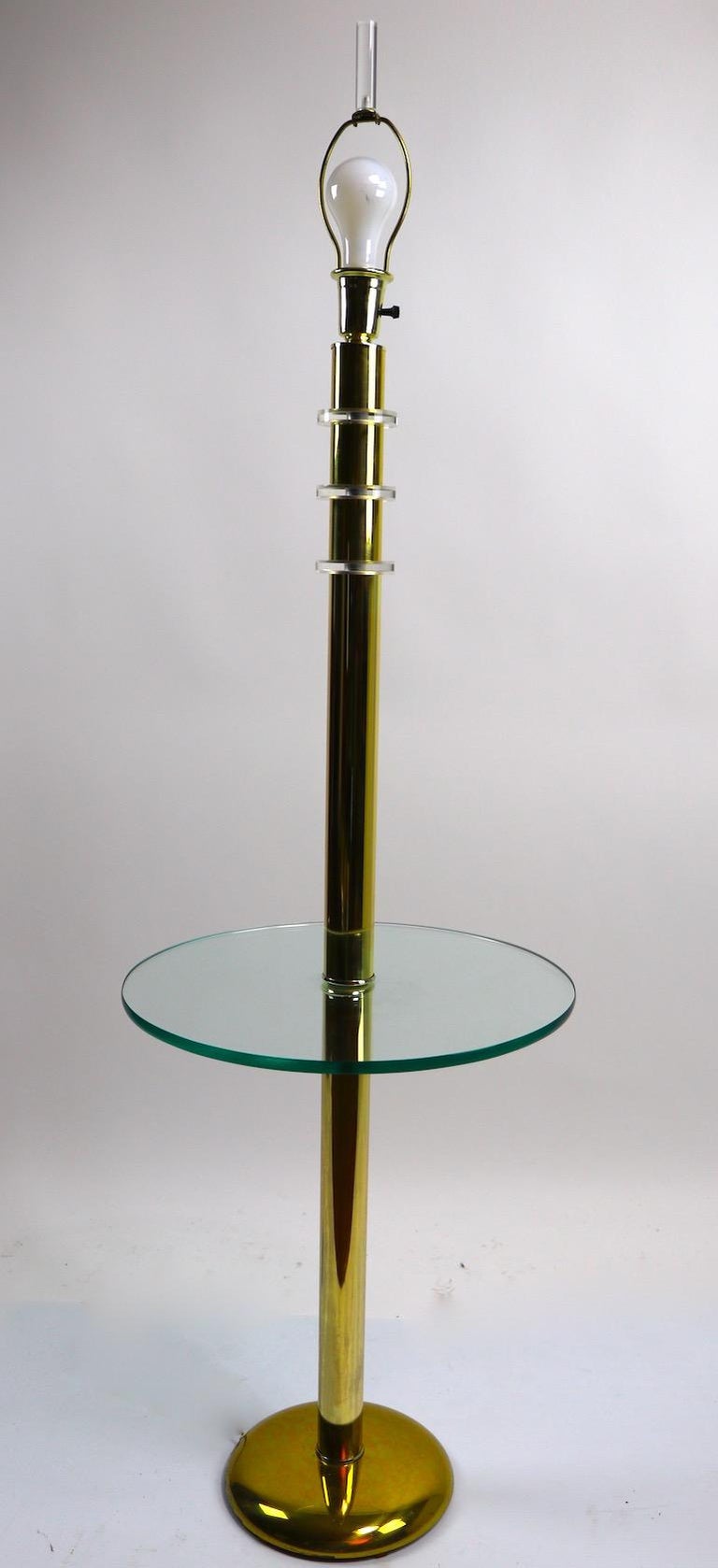 Brass Lucite and Glass Floor Table Lamp by the Clover Lamp Company at