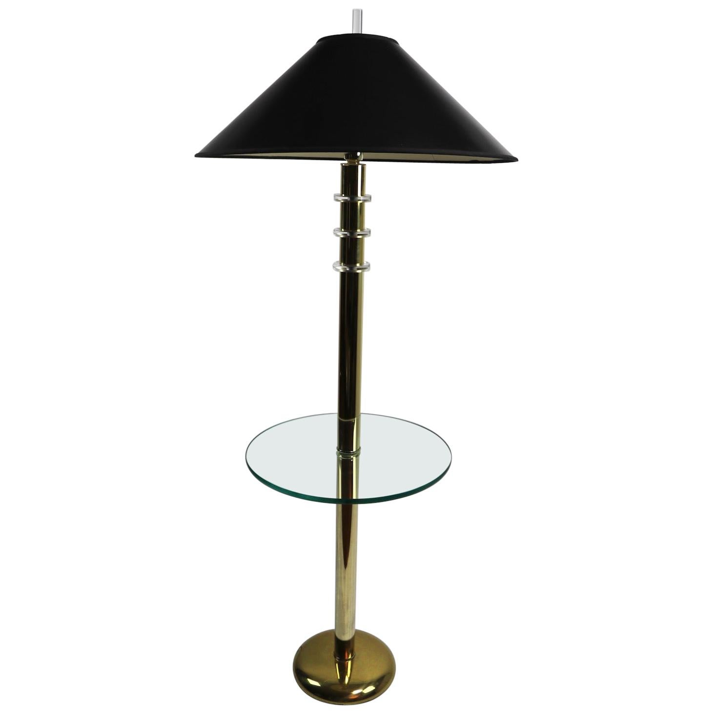 Brass Lucite and Glass Floor Table Lamp by the Clover Lamp Company