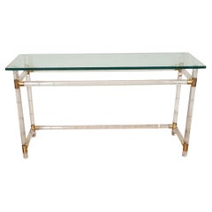 Vintage Brass lucite and glass slender console