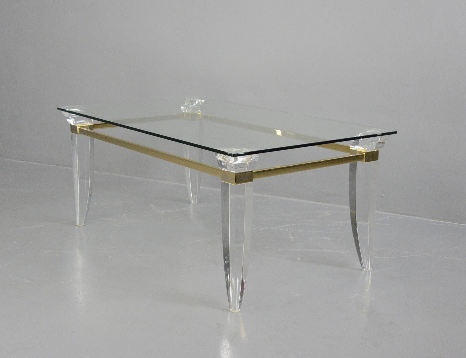 Hollywood Regency Brass & Lucite Coffee Table, Circa 1970s
