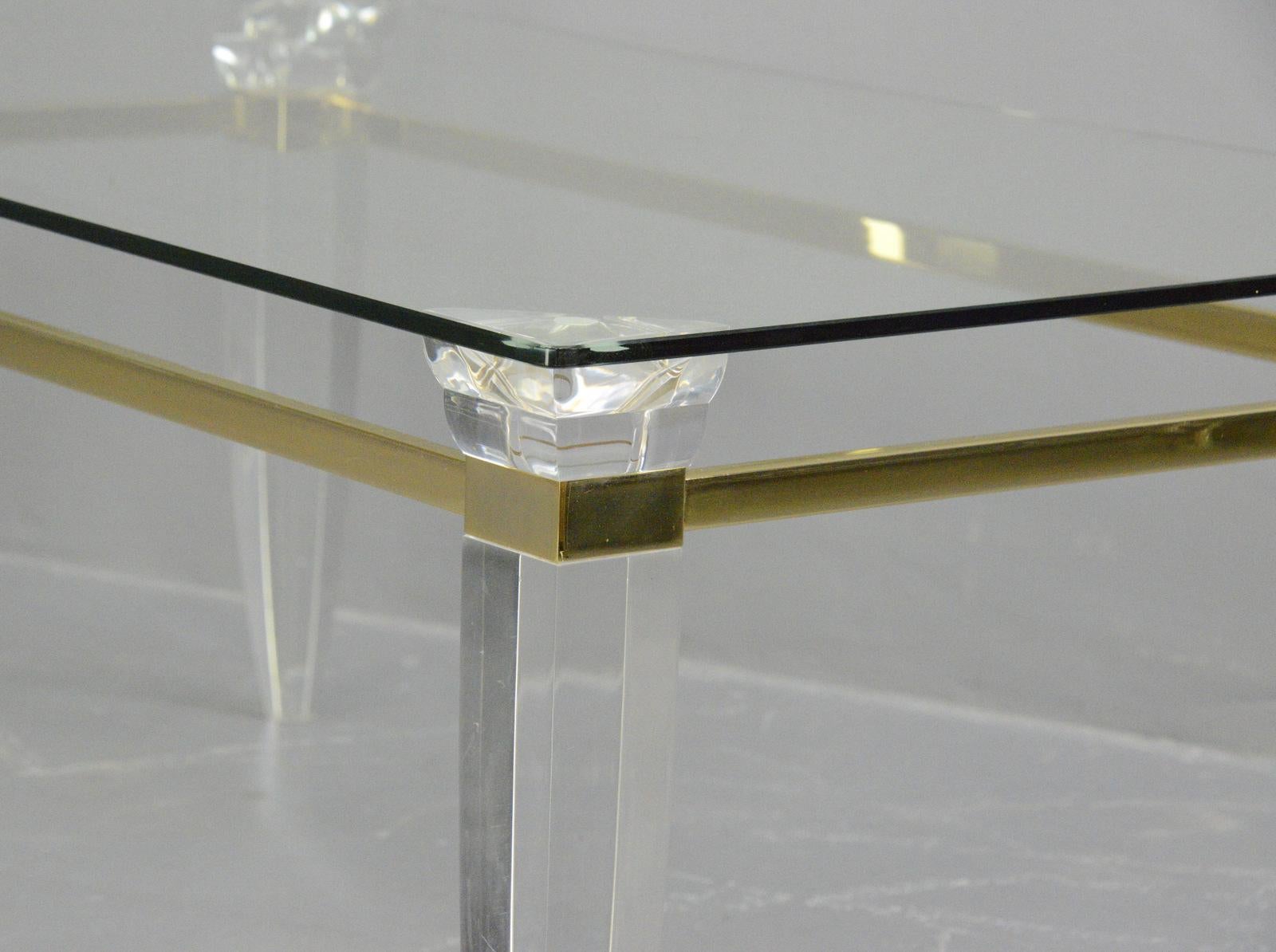 French Brass & Lucite Coffee Table, Circa 1970s