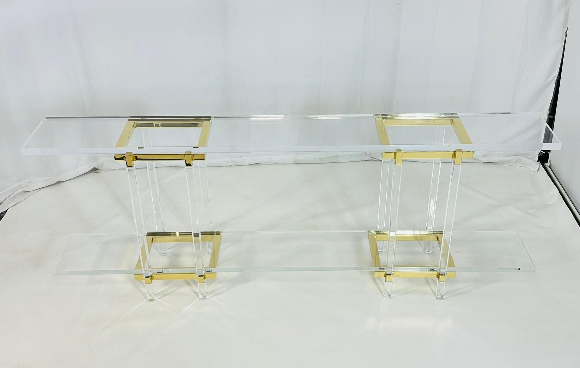 Brass & Lucite Console Table by Charles Hollis Jones, Metric Collection, Signed. For Sale 4