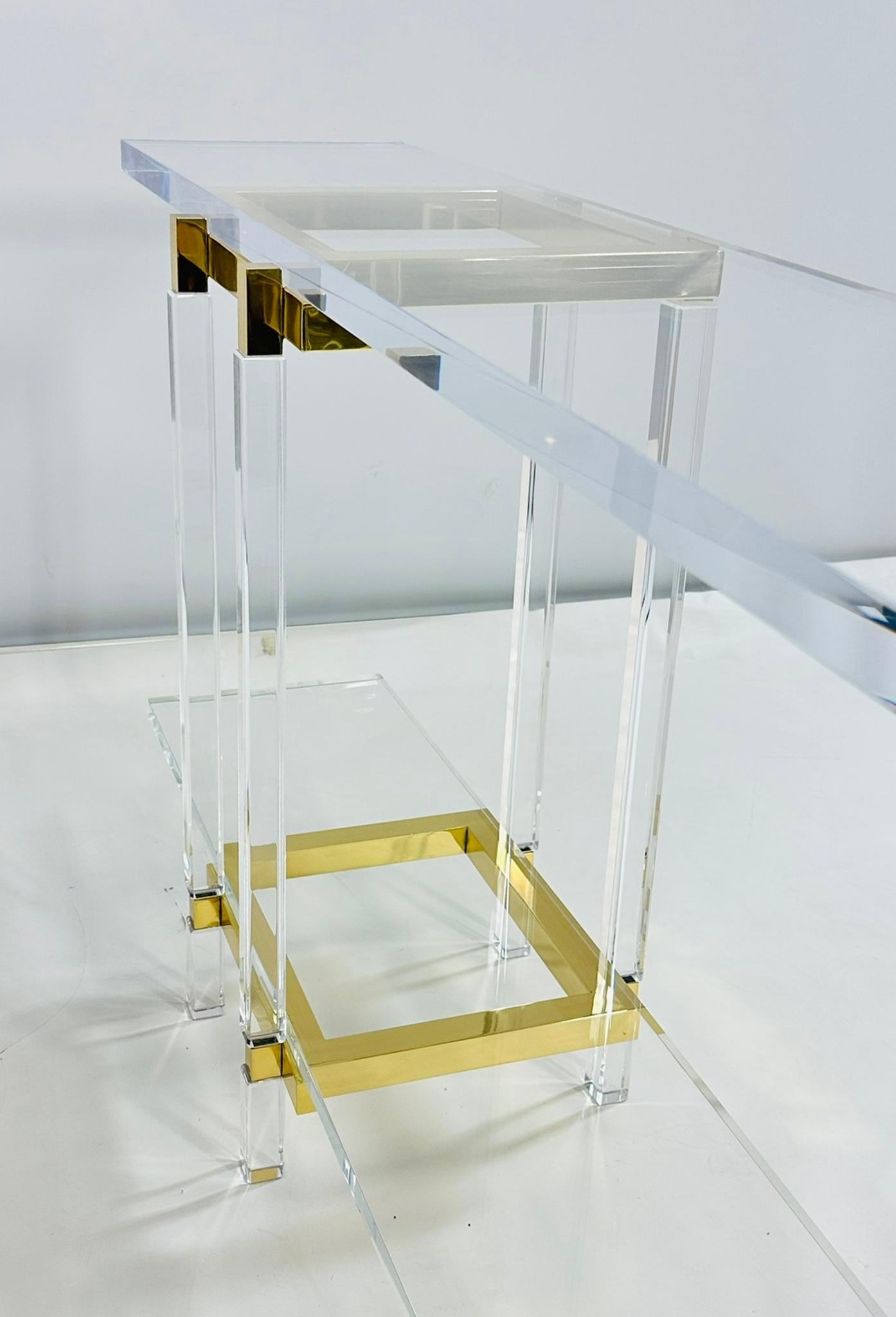 Brass & Lucite Console Table by Charles Hollis Jones, Metric Collection, Signed. For Sale 5