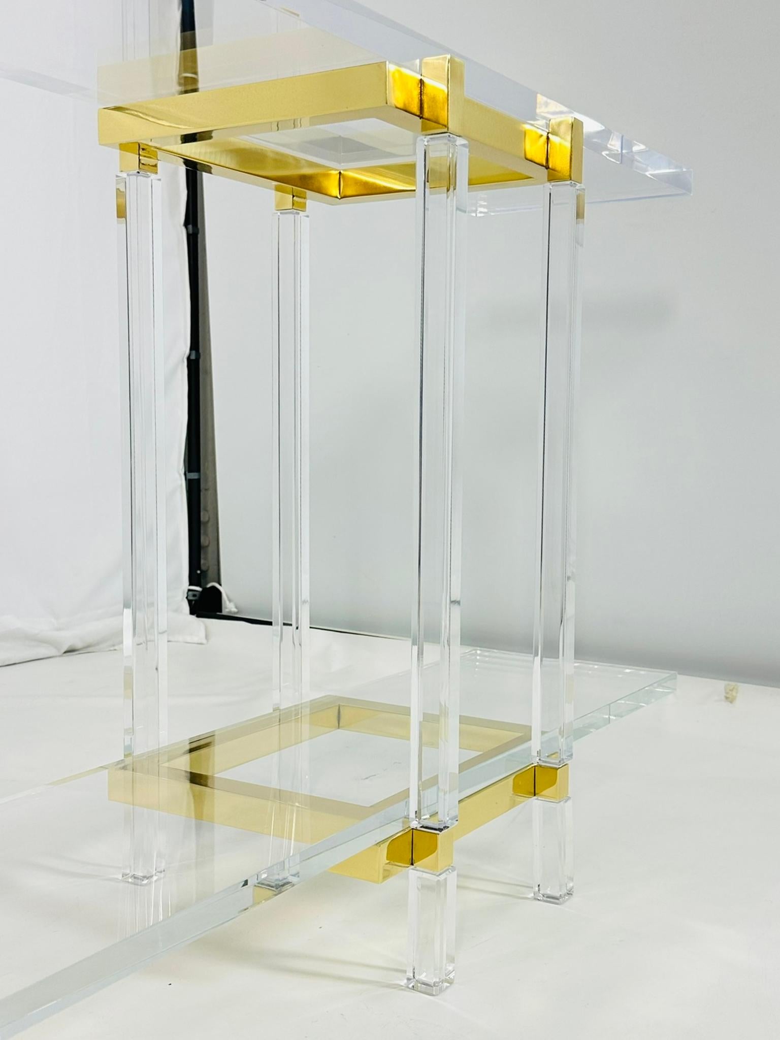 Brass & Lucite Console Table by Charles Hollis Jones, Metric Collection, Signed. For Sale 6