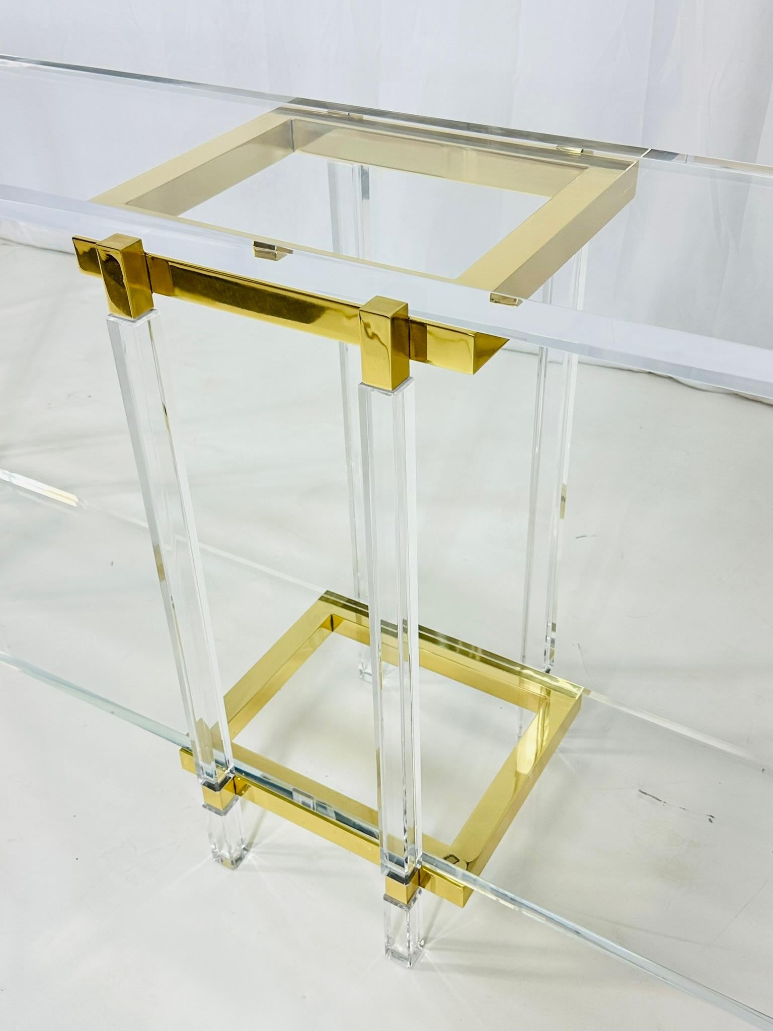 Brass & Lucite Console Table by Charles Hollis Jones, Metric Collection, Signed. For Sale 9