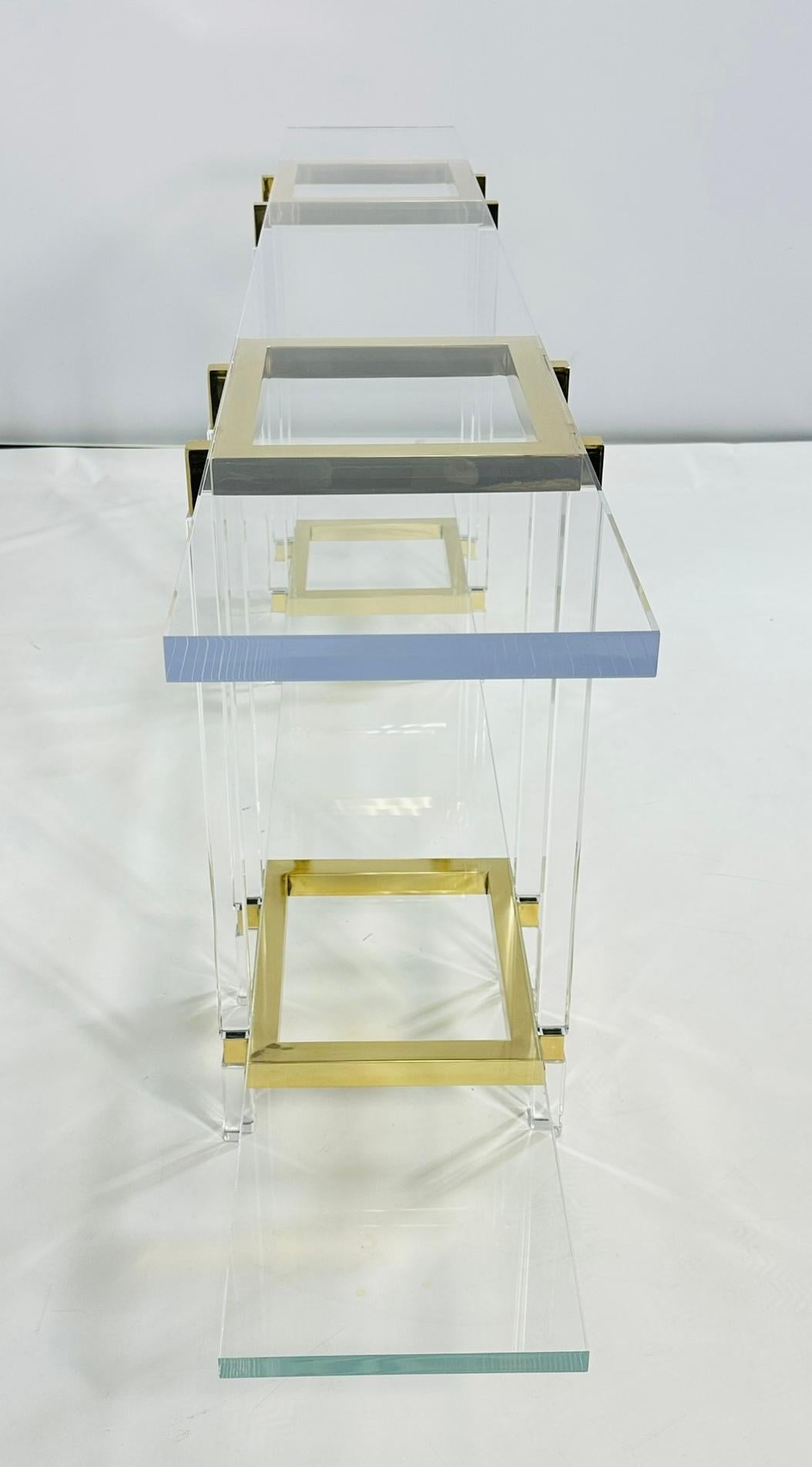 Late 20th Century Brass & Lucite Console Table by Charles Hollis Jones, Metric Collection, Signed. For Sale