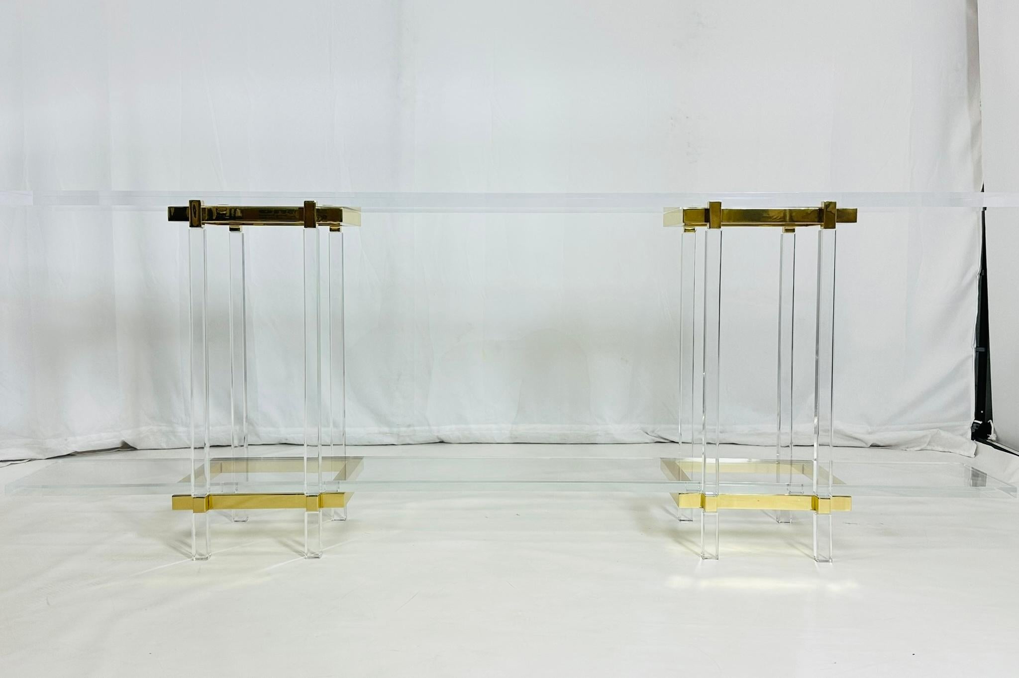 Brass & Lucite Console Table by Charles Hollis Jones, Metric Collection, Signed. For Sale 1