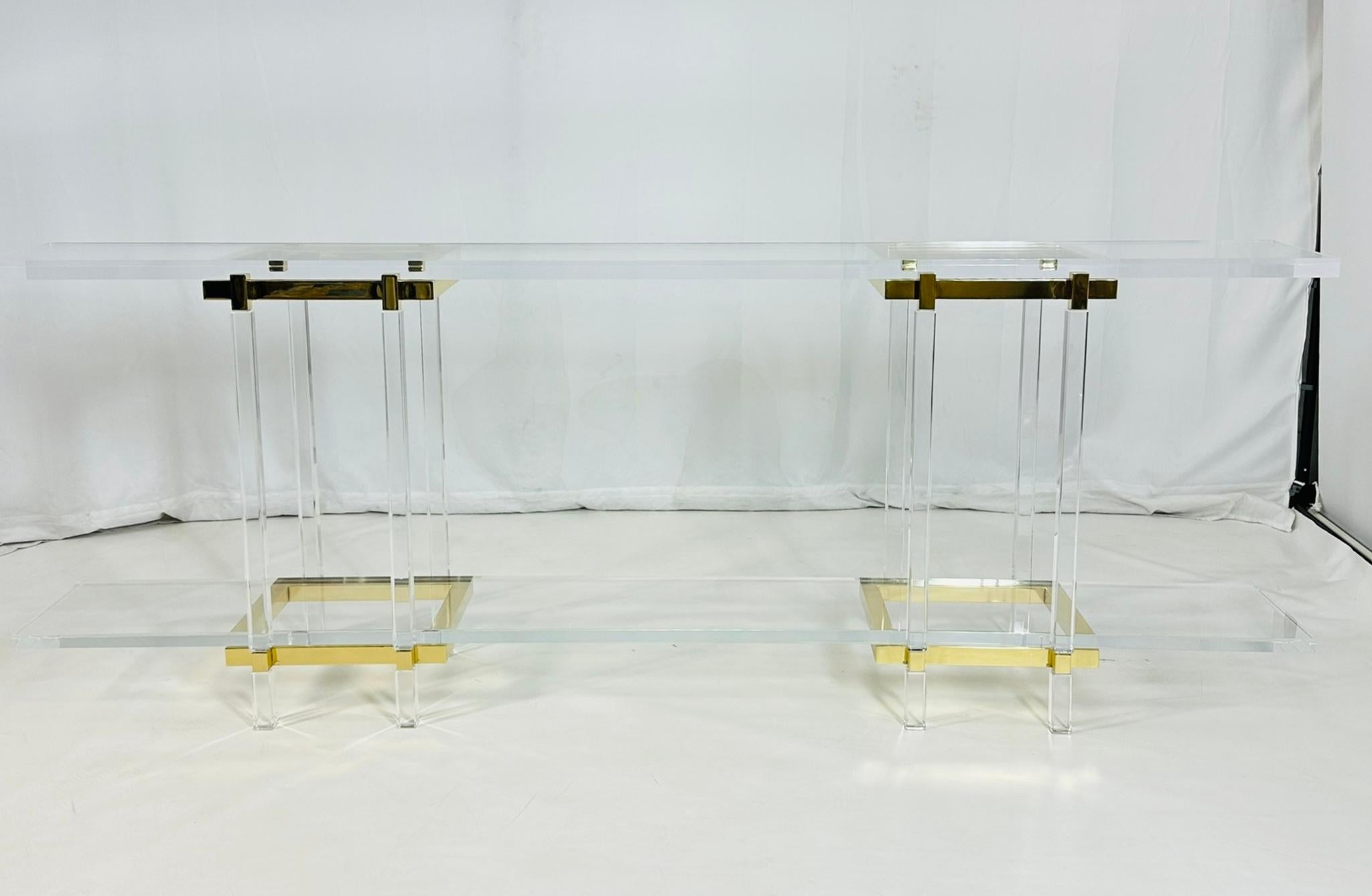 Brass & Lucite Console Table by Charles Hollis Jones, Metric Collection, Signed. For Sale 2