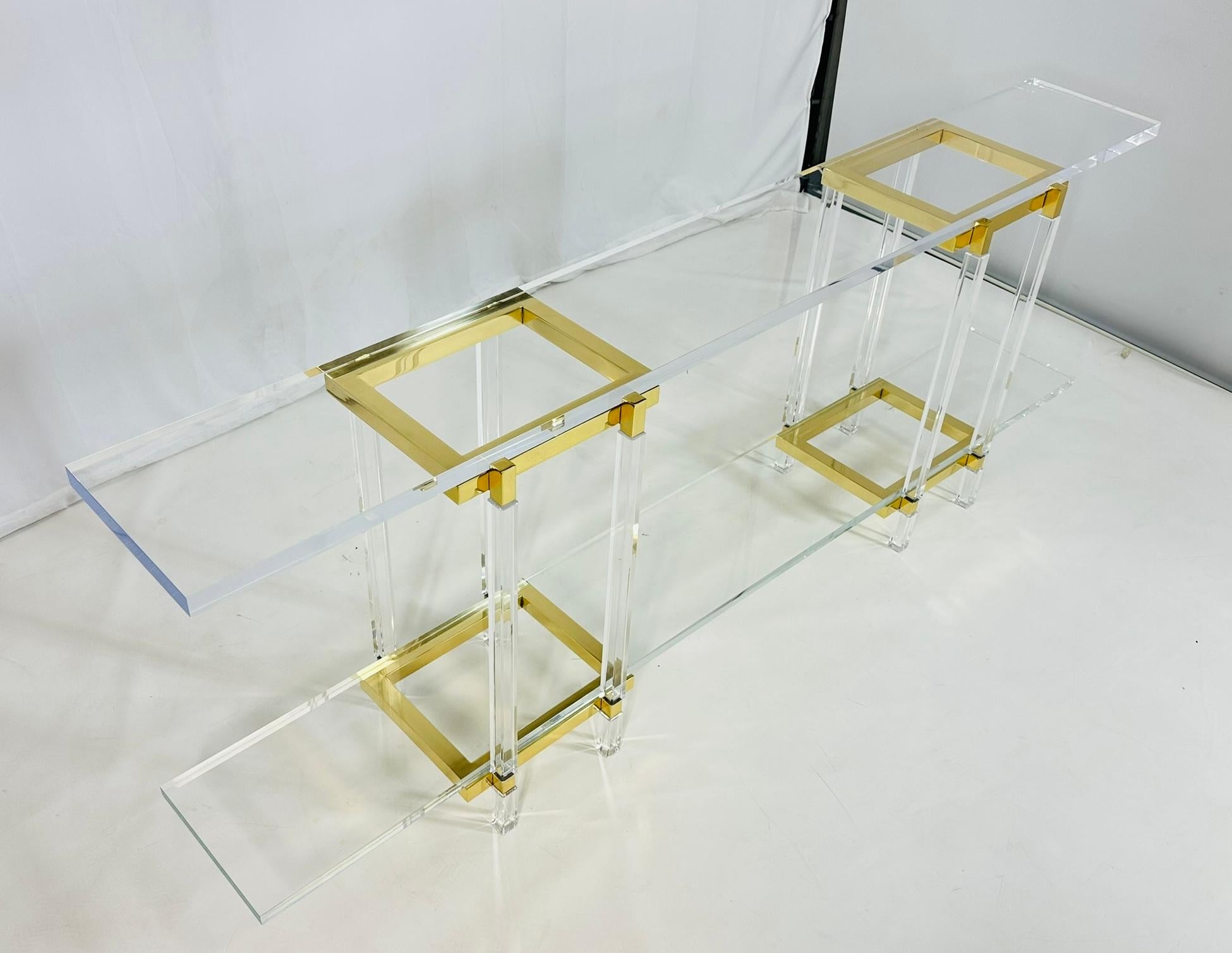 Brass & Lucite Console Table by Charles Hollis Jones, Metric Collection, Signed. For Sale 3
