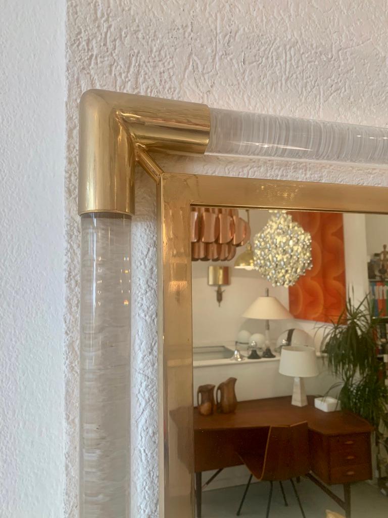 Italian Brass, Lucite & Glass 1970s Wall Mirror
