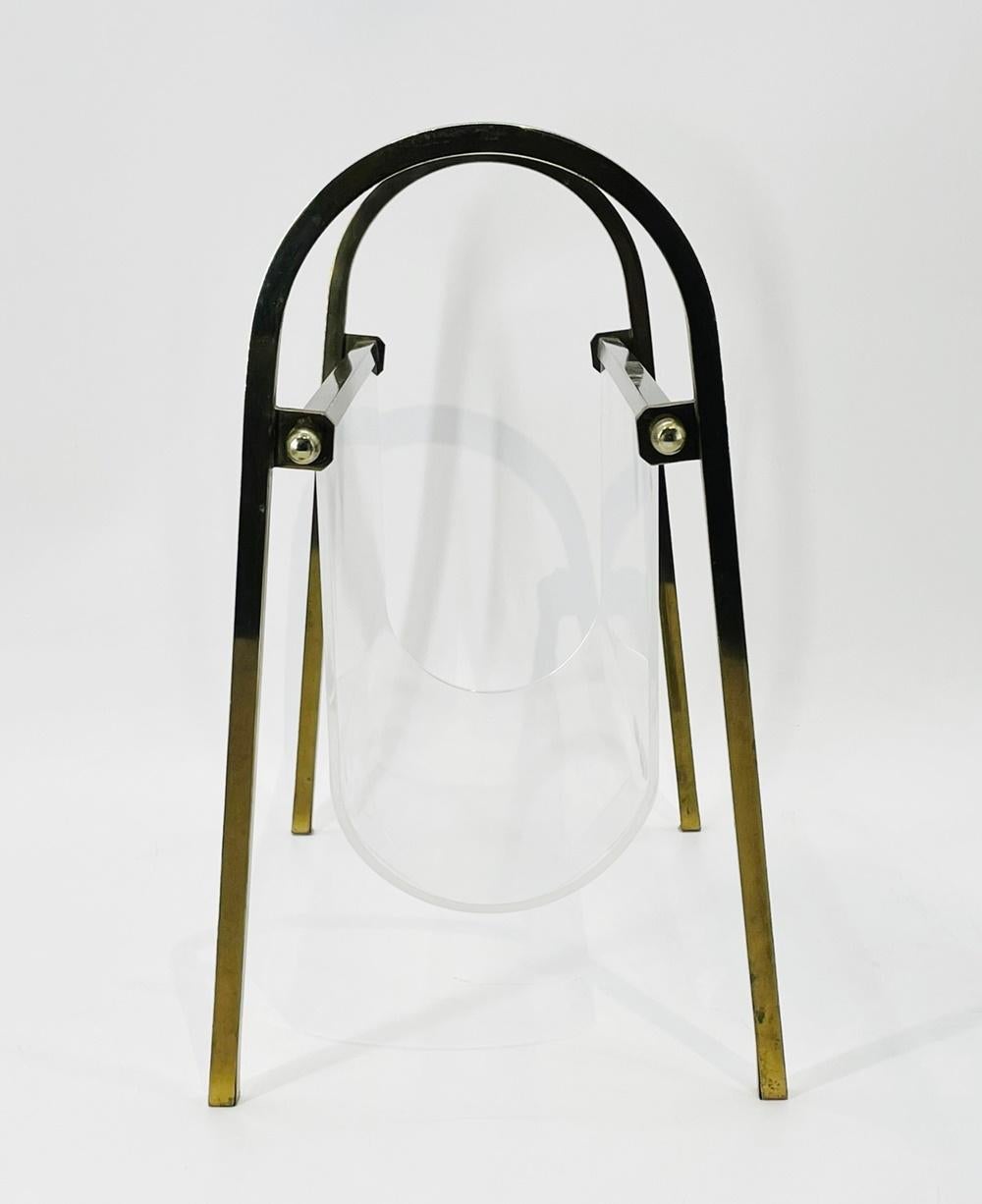 American Brass & Lucite Magazine Holder by Charles Hollis Jones, USA 1960's Signed For Sale