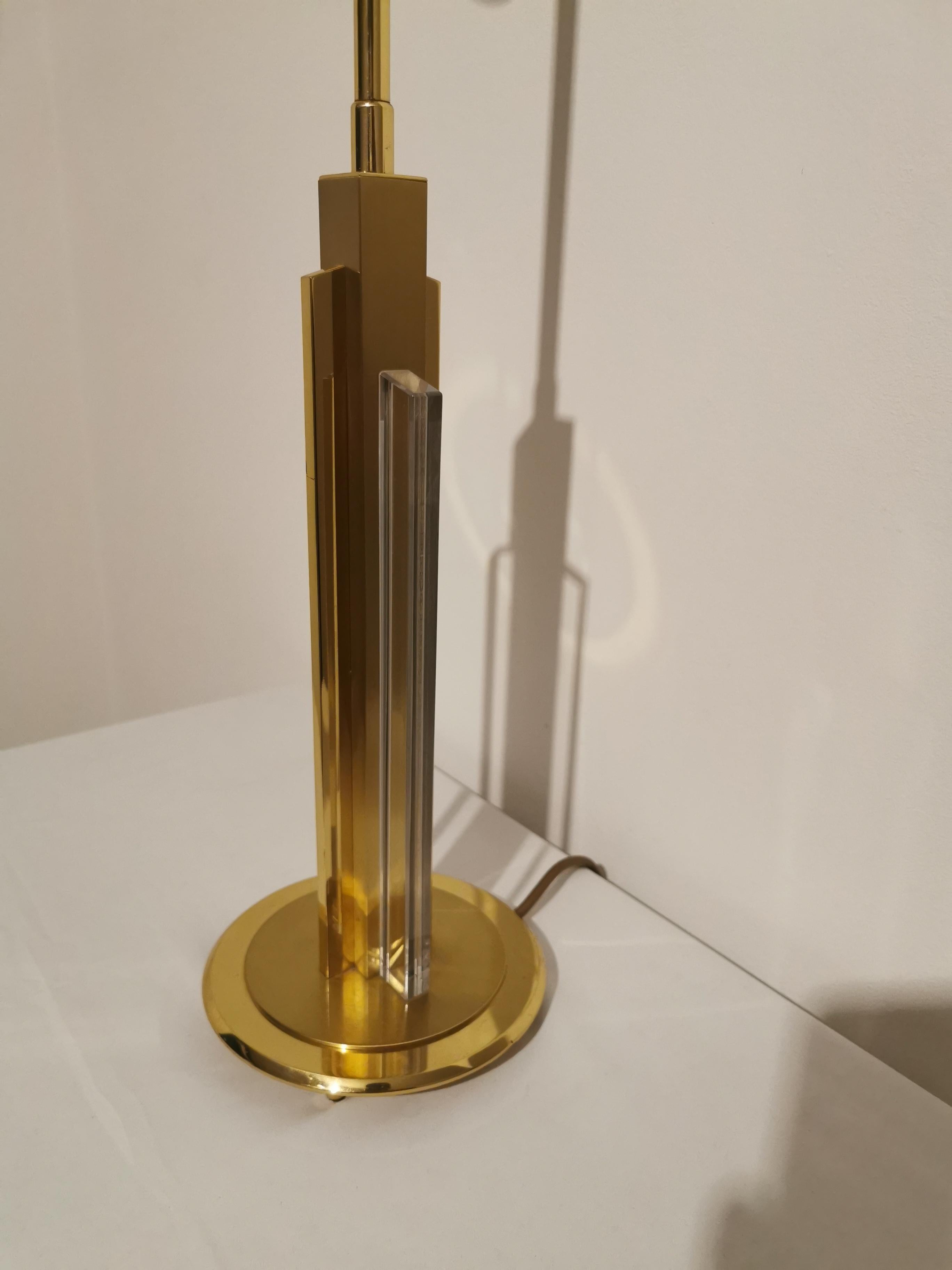 Hollywood Regency Brass Lucite Skyscrapper Table Lamp - Deknudt 