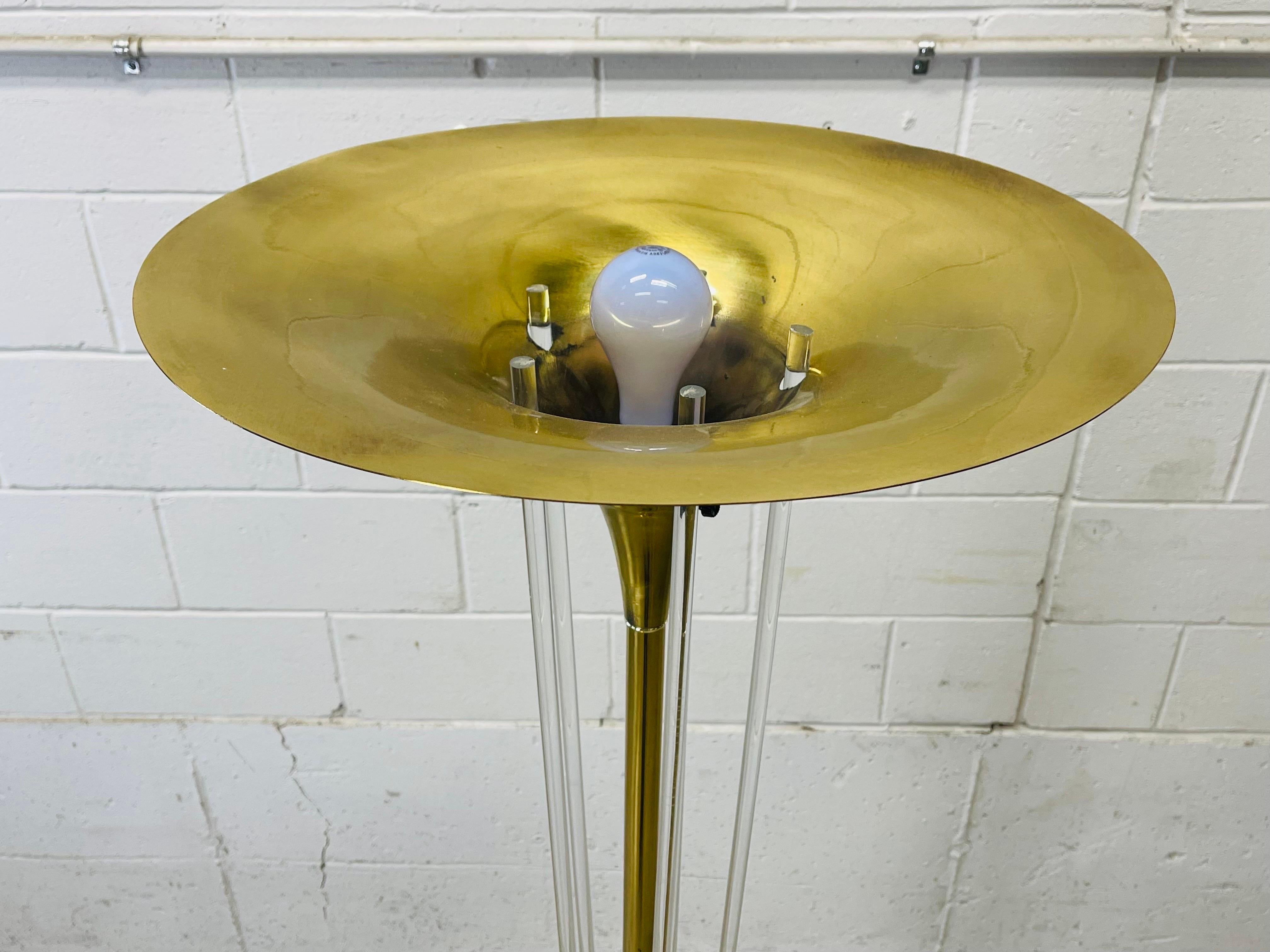 20th Century Brass & Lucite Torchiere Floor Lamp