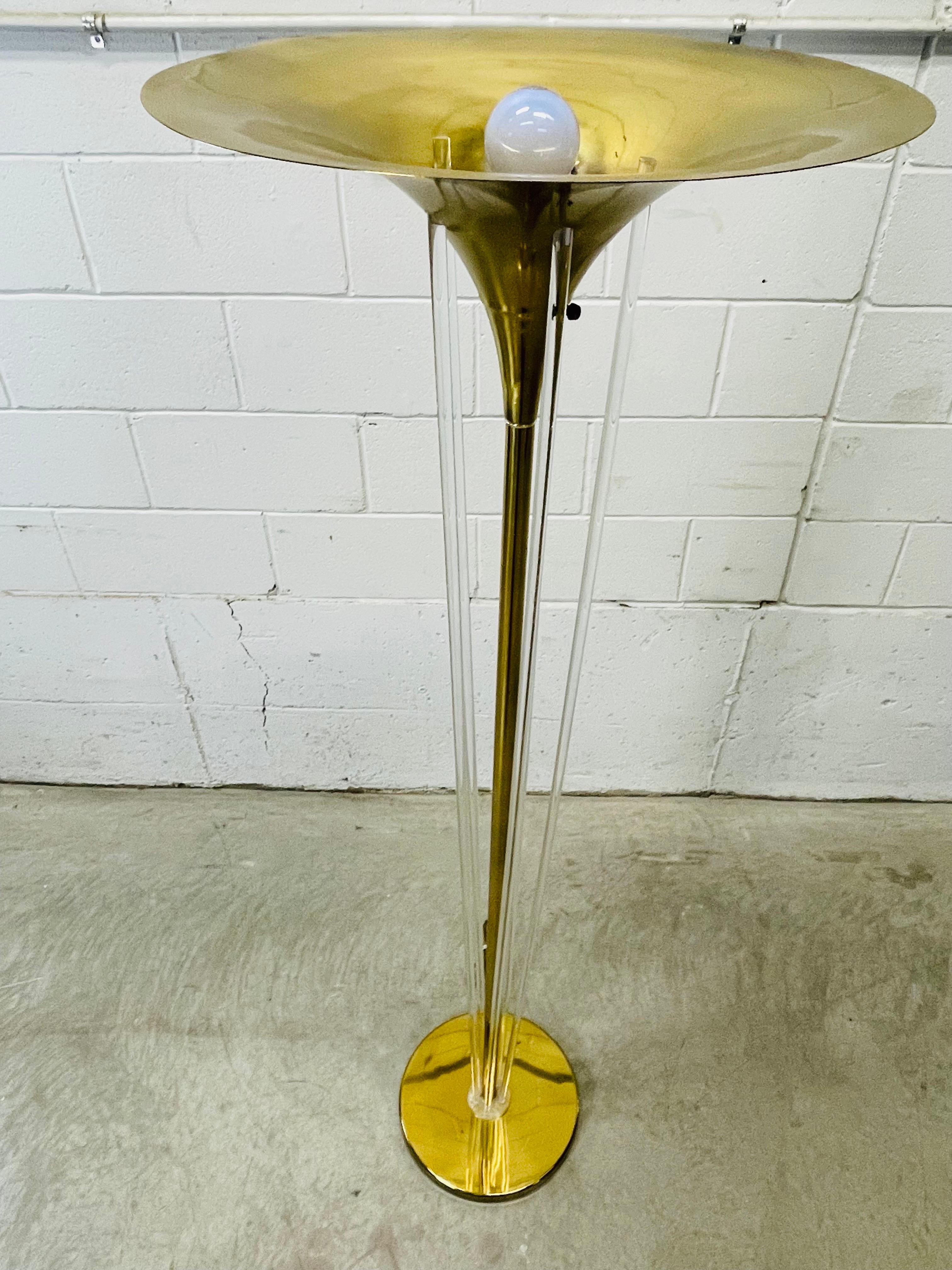 Brass & Lucite Torchiere Floor Lamp 1