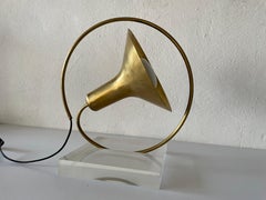 Brass & Lucite Trumpet Design Table Lamp, 1960s, Italy
