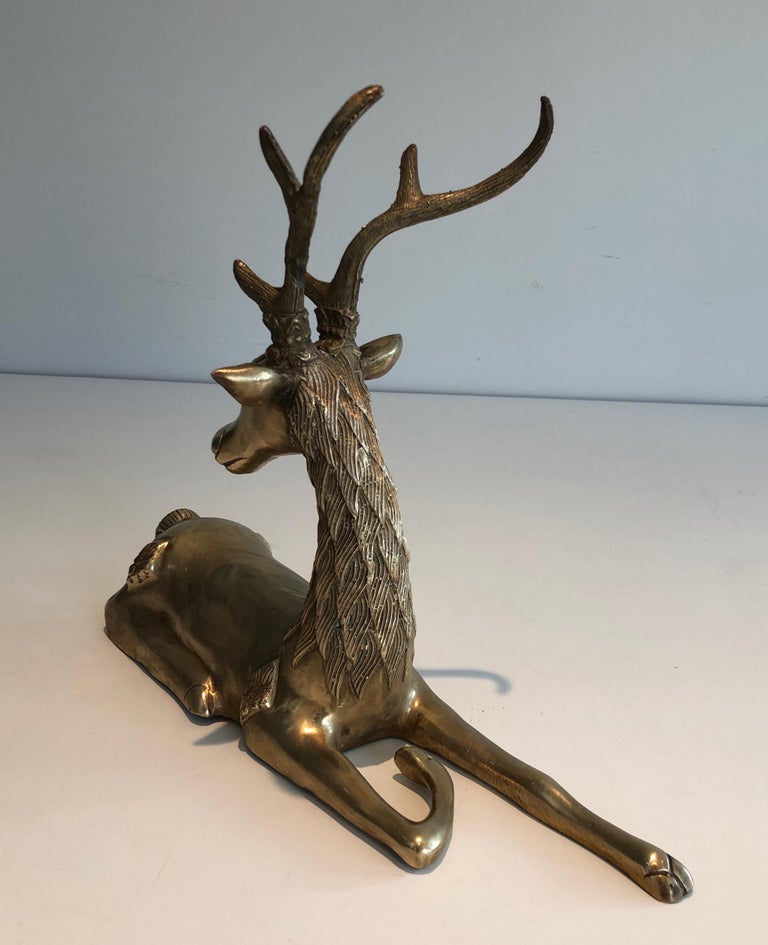 Brass Lying Deer with Shamanic Inlays For Sale 4