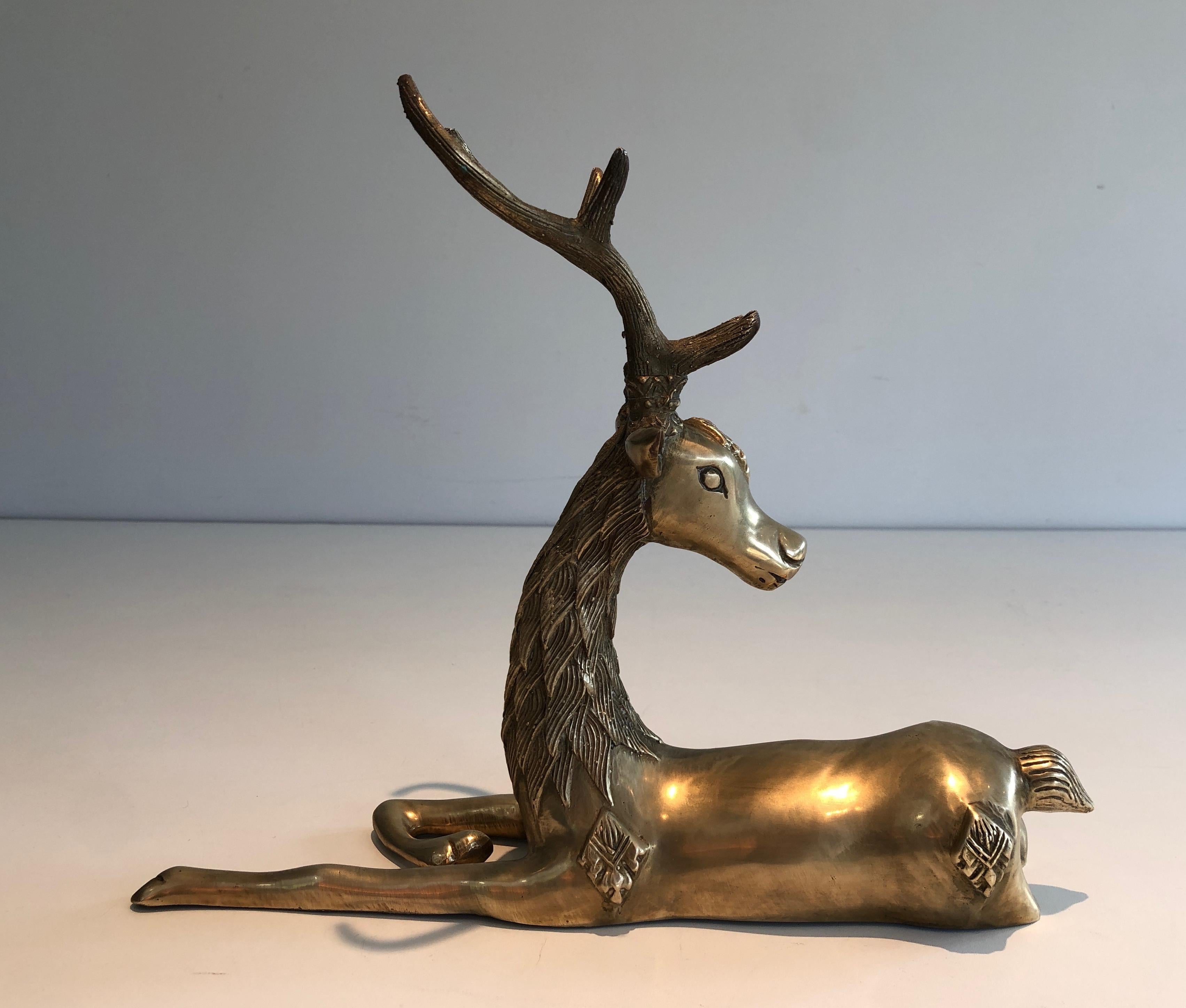Brass Lying Deer with Shamanic Inlays For Sale 2