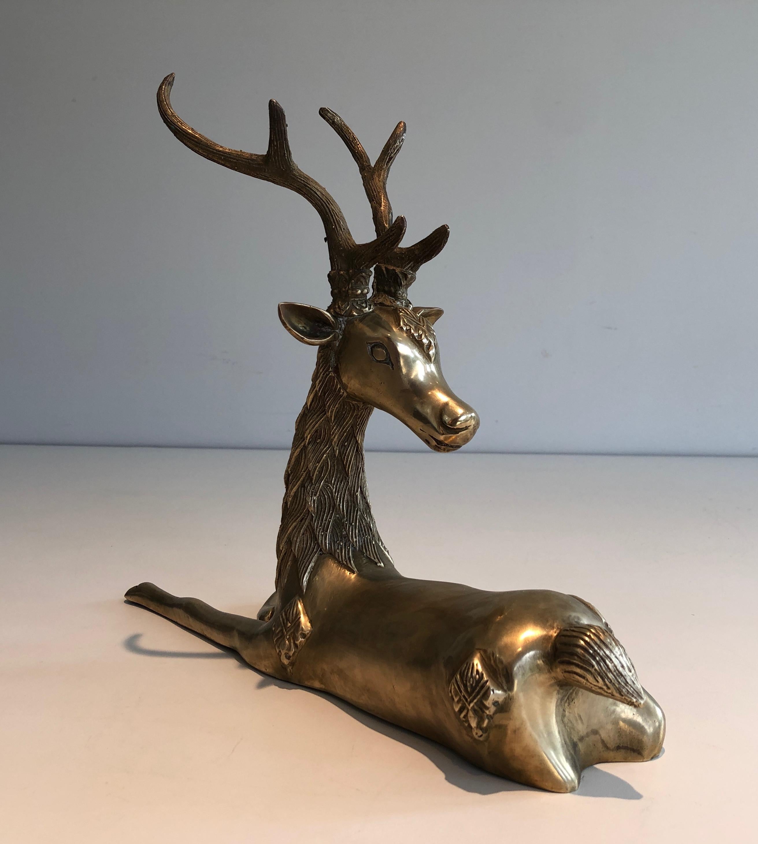 Brass Lying Deer with Shamanic Inlays For Sale 5