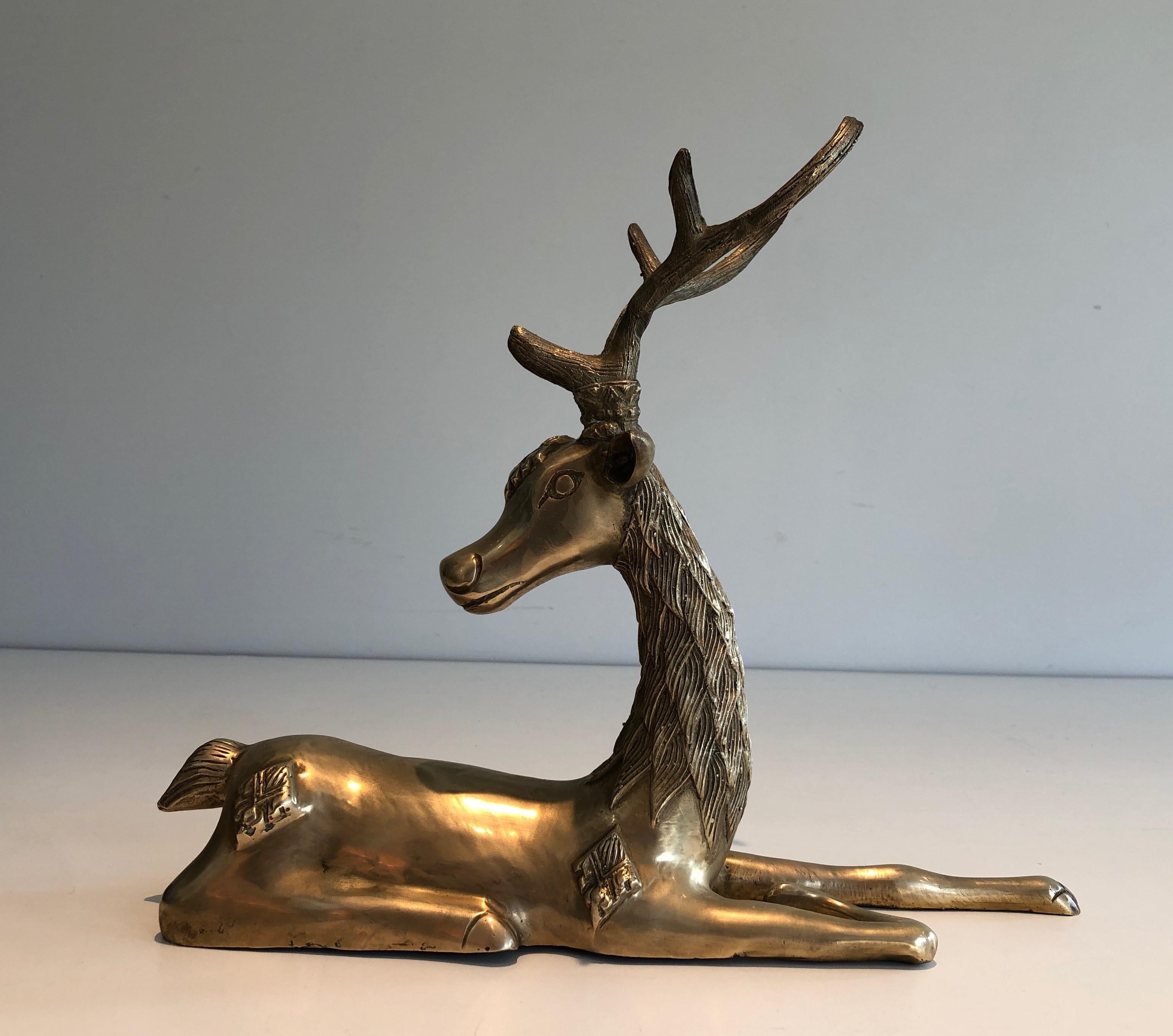 Brass Lying Deer with Shamanic Inlays For Sale 6