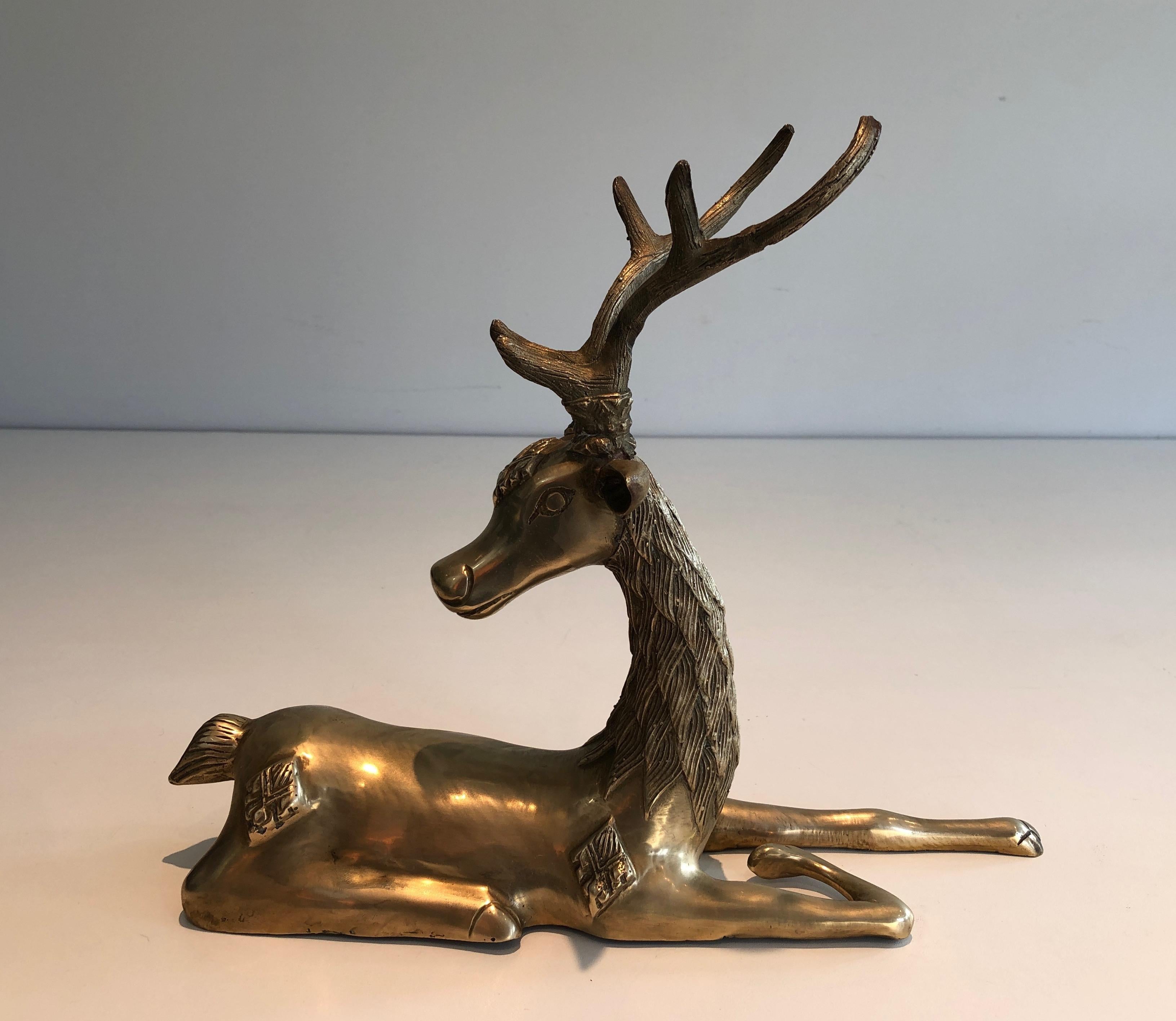Brass Lying Deer with Shamanic Inlays For Sale 7