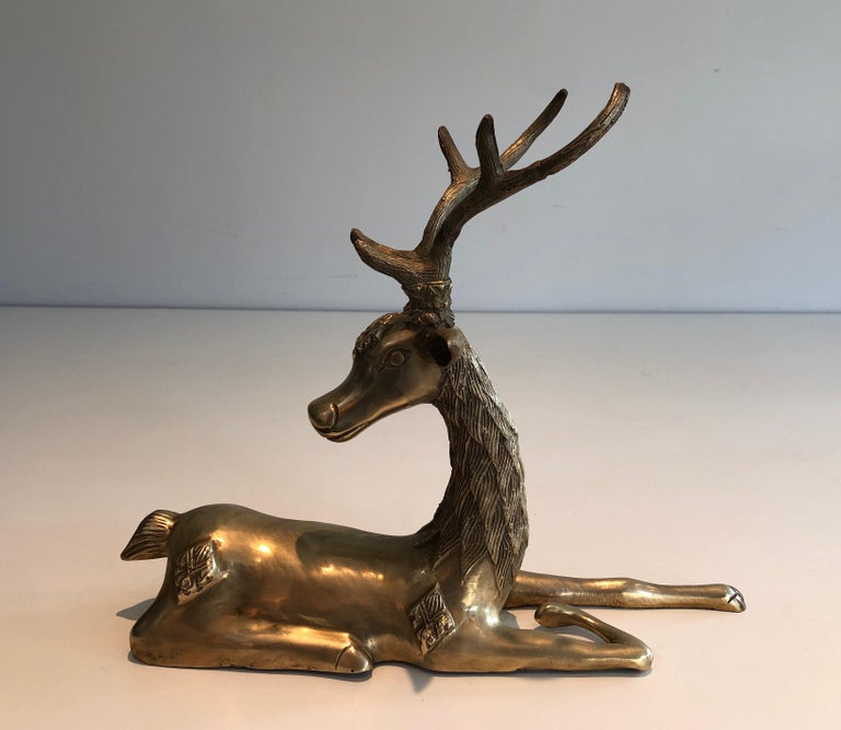Brass Lying Deer with Shamanic Inlays For Sale 10