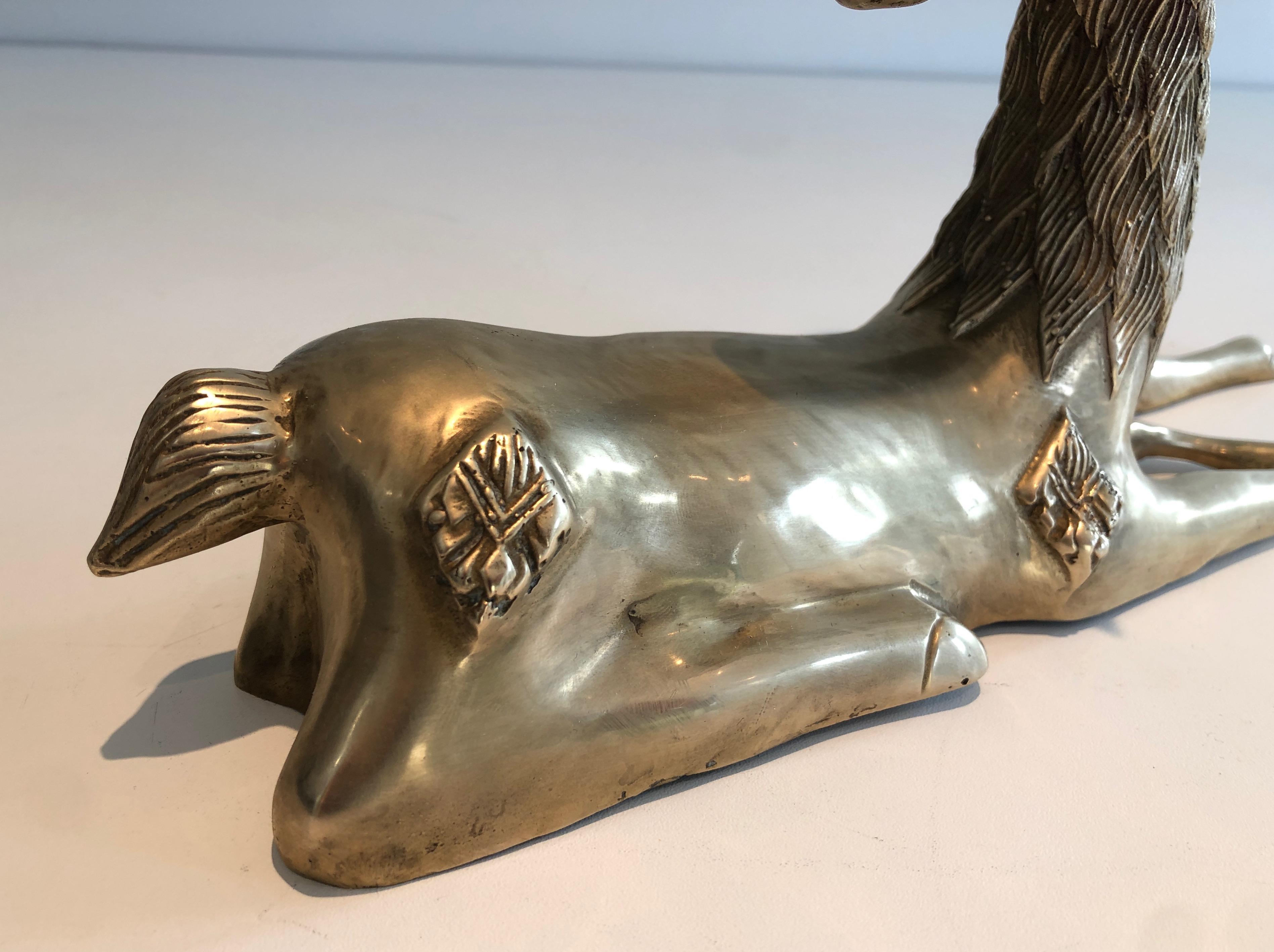 Brass Lying Deer with Shamanic Inlays In Good Condition For Sale In Marcq-en-Barœul, Hauts-de-France