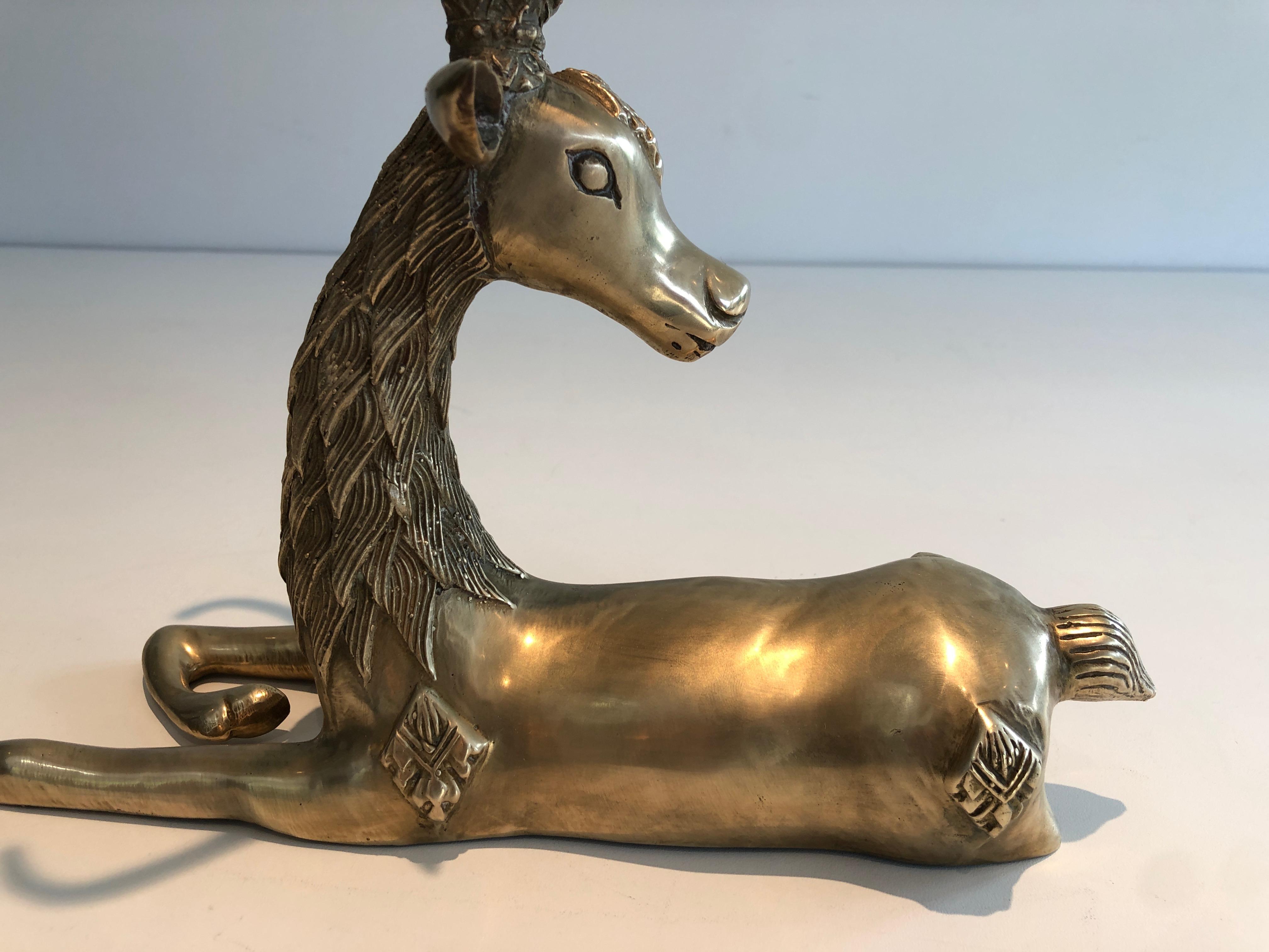 Late 20th Century Brass Lying Deer with Shamanic Inlays For Sale