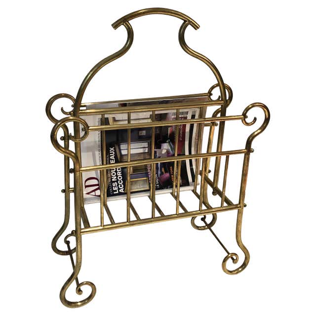 Euro Racking Dimensions Neoclassical Brass Magazine Rack with Blue Glass Panels, circa 1960 For ...