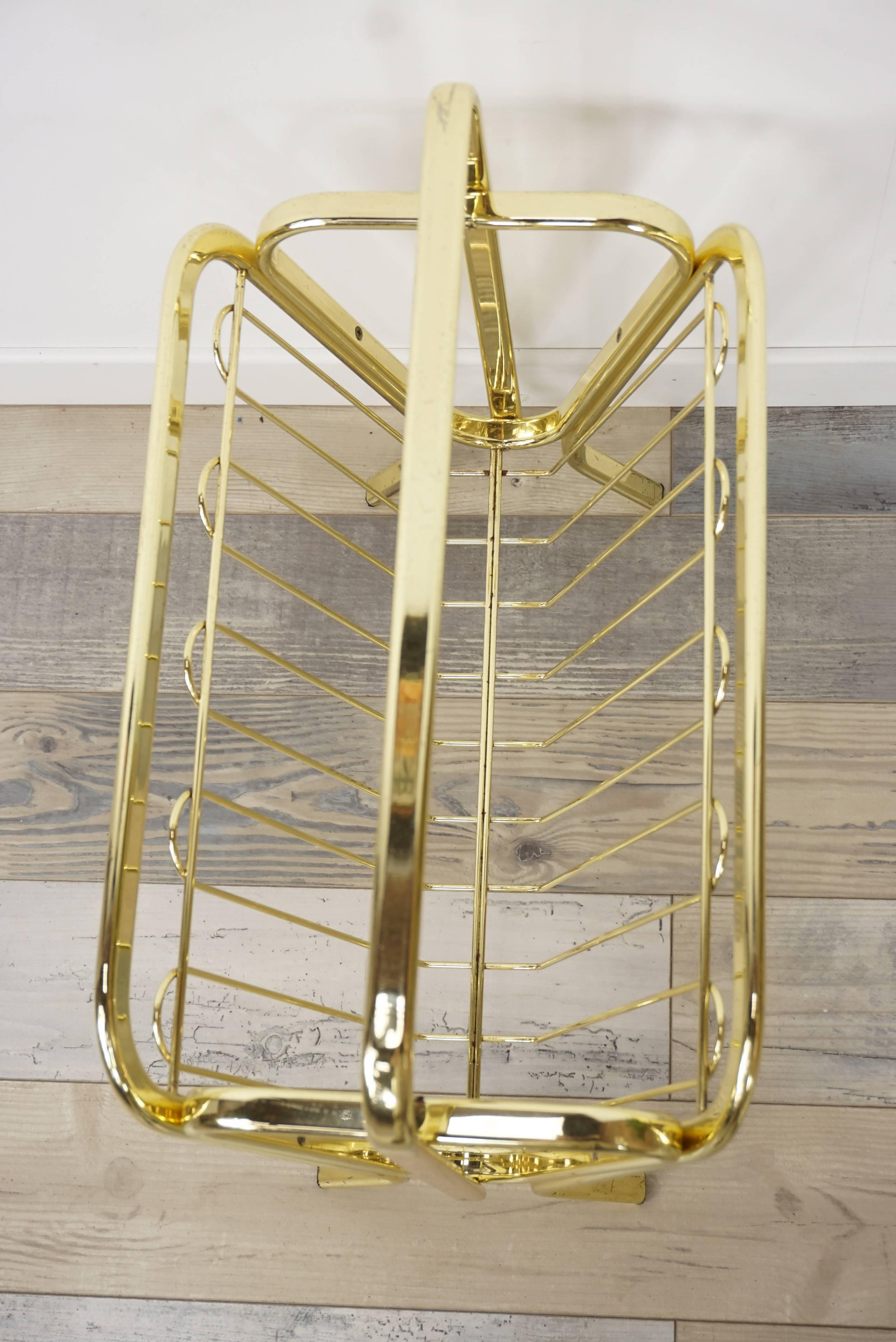 Brass Magazine Rack Hollywood Regency Style 7