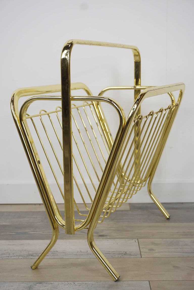 Brass Magazine Rack Hollywood Regency Style For Sale at 1stDibs