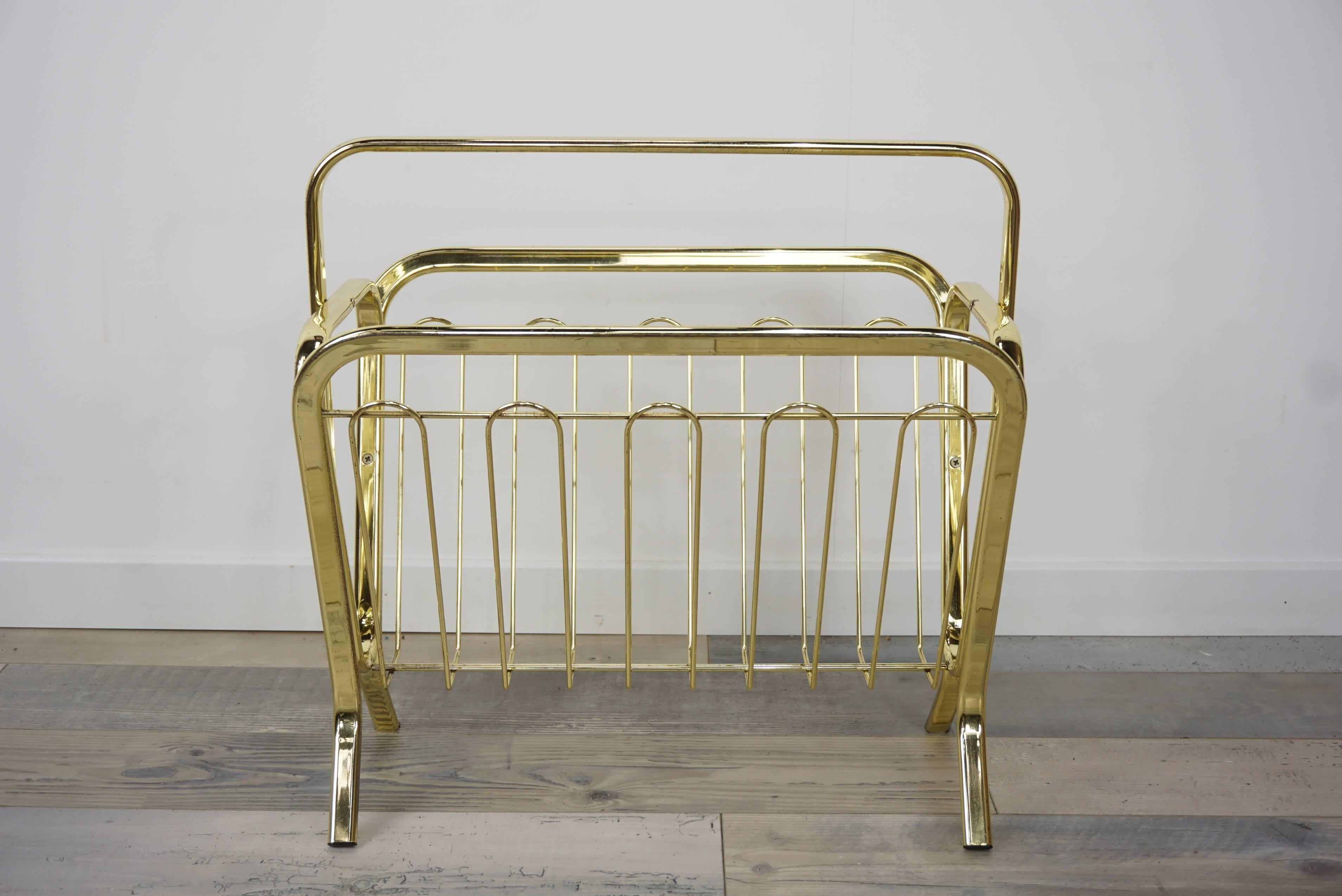 Brass Magazine Rack Hollywood Regency Style 13