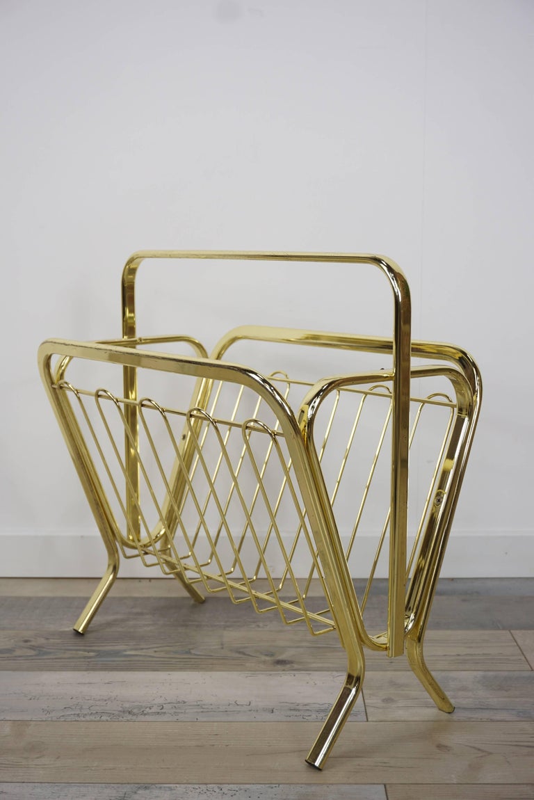 Brass Magazine Rack Hollywood Regency Style For Sale at 1stDibs