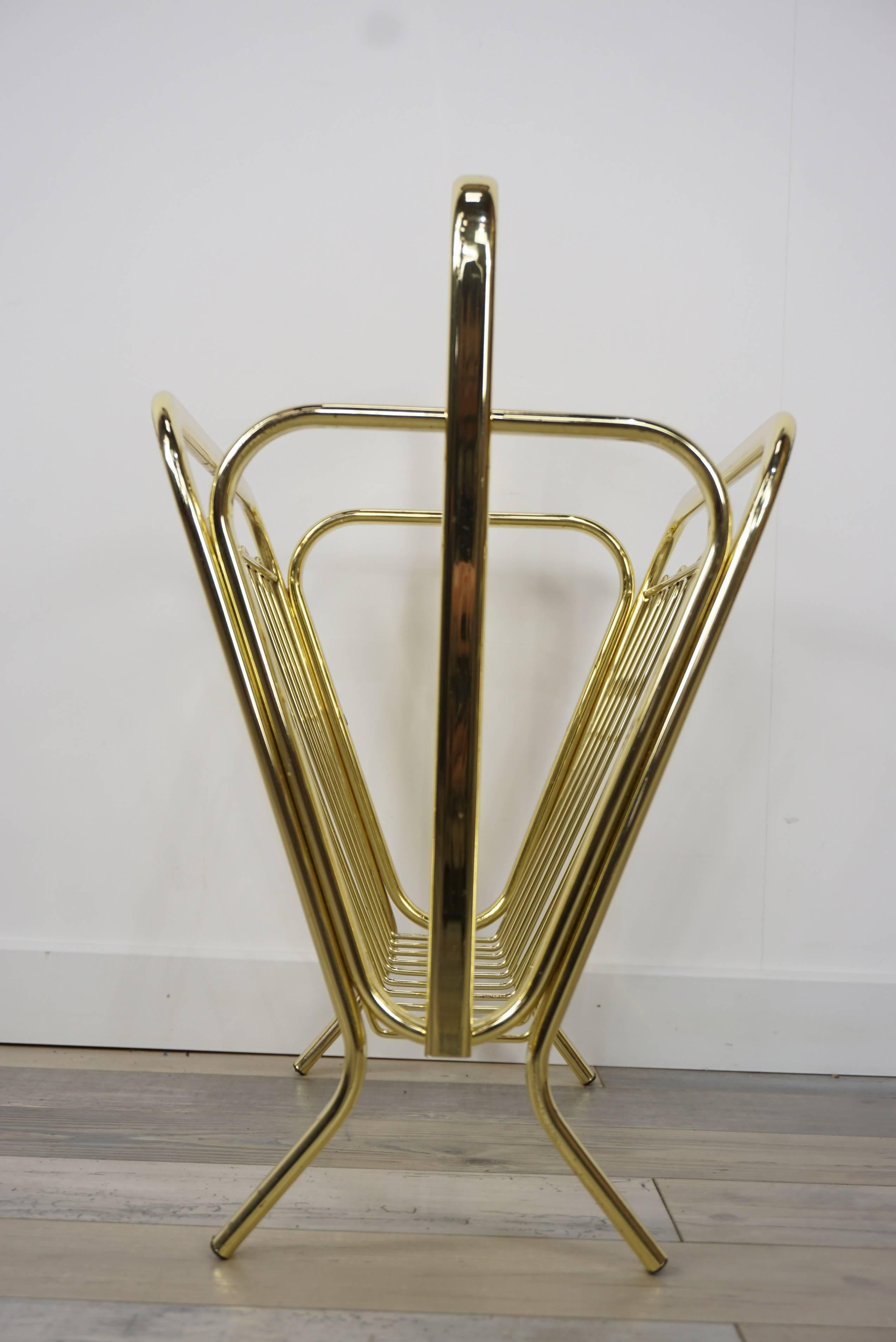 Brass Magazine Rack Hollywood Regency Style 2