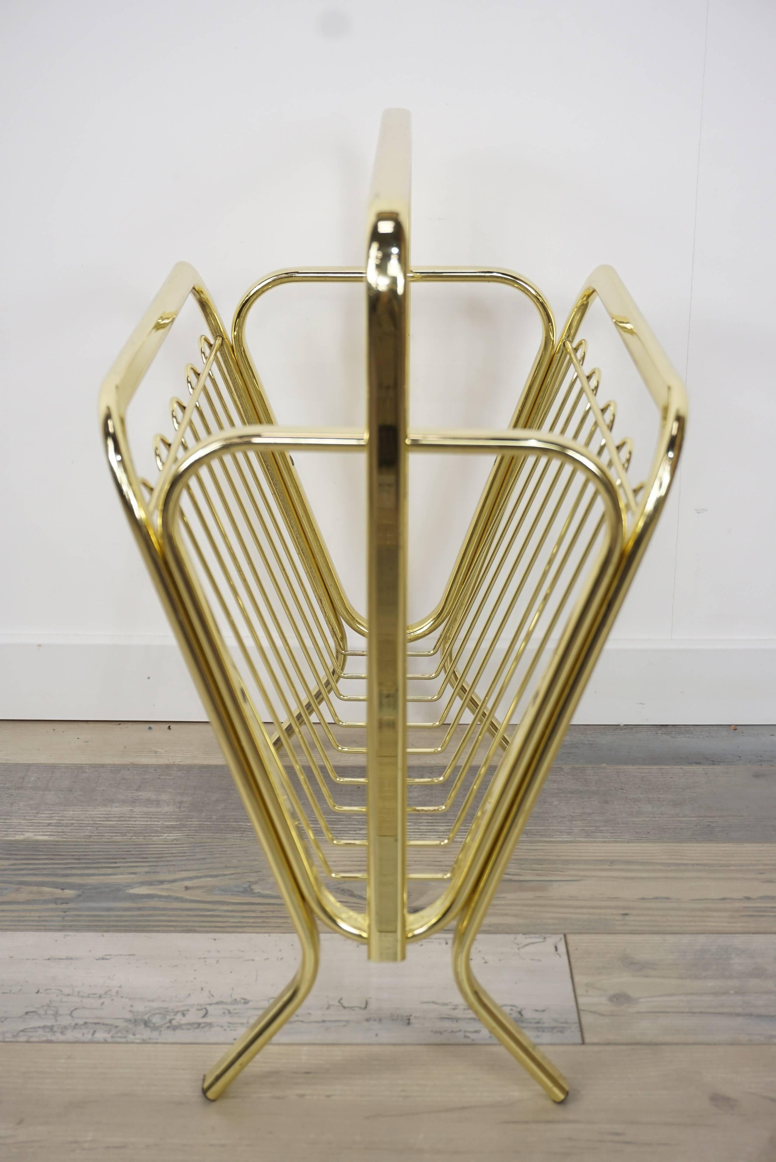 Brass Magazine Rack Hollywood Regency Style 3