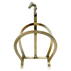 Brass Magazine Rack with Horse Detail, Vintage 1970s Design, France