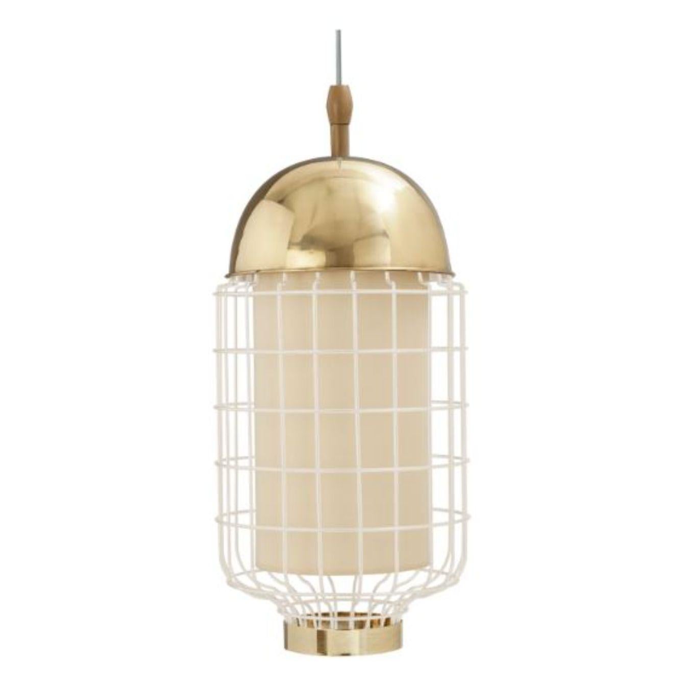 Brass Magnolia II Suspension lamp with brass ring by Dooq
Dimensions: W 27 x D 27 x H 59 cm
Materials: lacquered metal, polished or brushed metal, brass.
abat-jour: cotton
Also available in different colours and