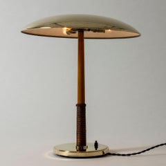 Brass, Mahogany and Leather Table Lamp from Böhlmarks, Sweden, 1940s