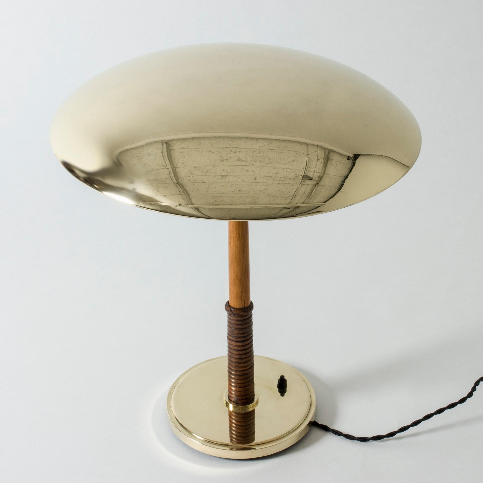 Scandinavian Modern Brass, Mahogany and Leather Table Lamp from Böhlmarks, Sweden, 1940s