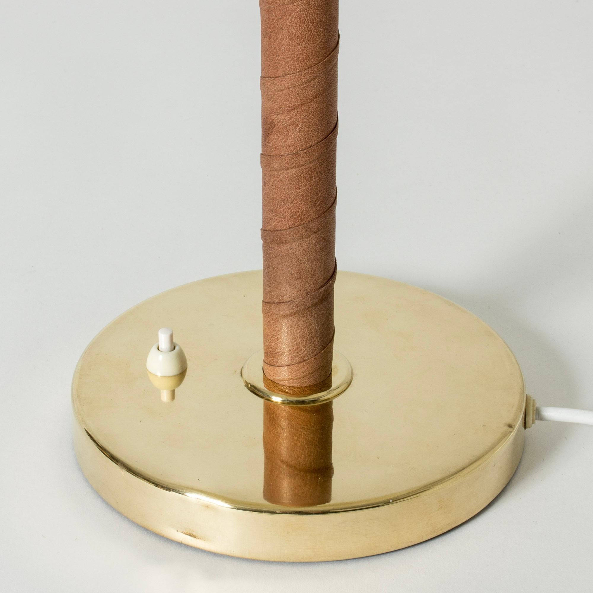 Swedish Brass, Mahogany and Leather Table Lamp from Böhlmarks, Sweden, 1940s
